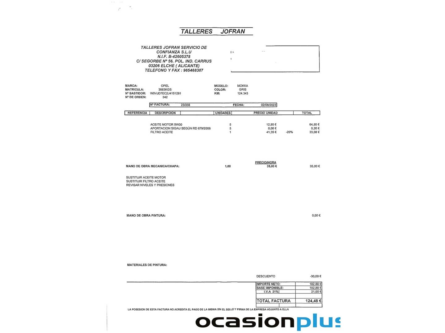 Foto del mantenimiento del Opel Mokka X Opel Mokka X 1.6 CDTi S&S Excellence 4X2 (136 CV)