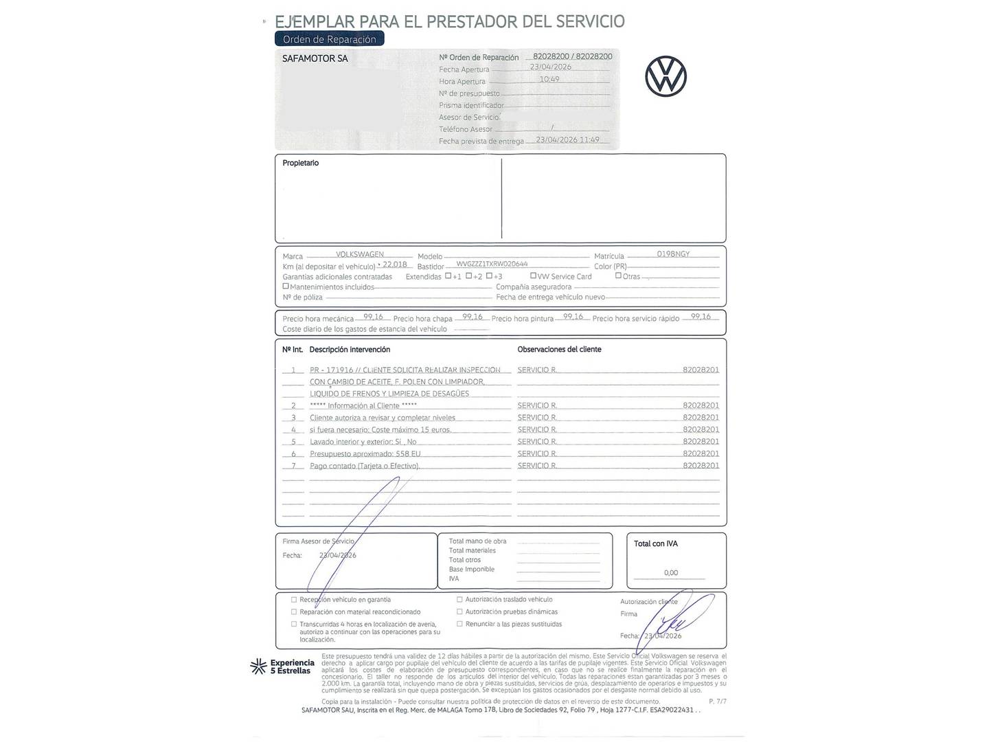 Foto del mantenimiento del Volkswagen Touran Volkswagen Touran ``Más`` 2.0 TDI (150 CV) DSG