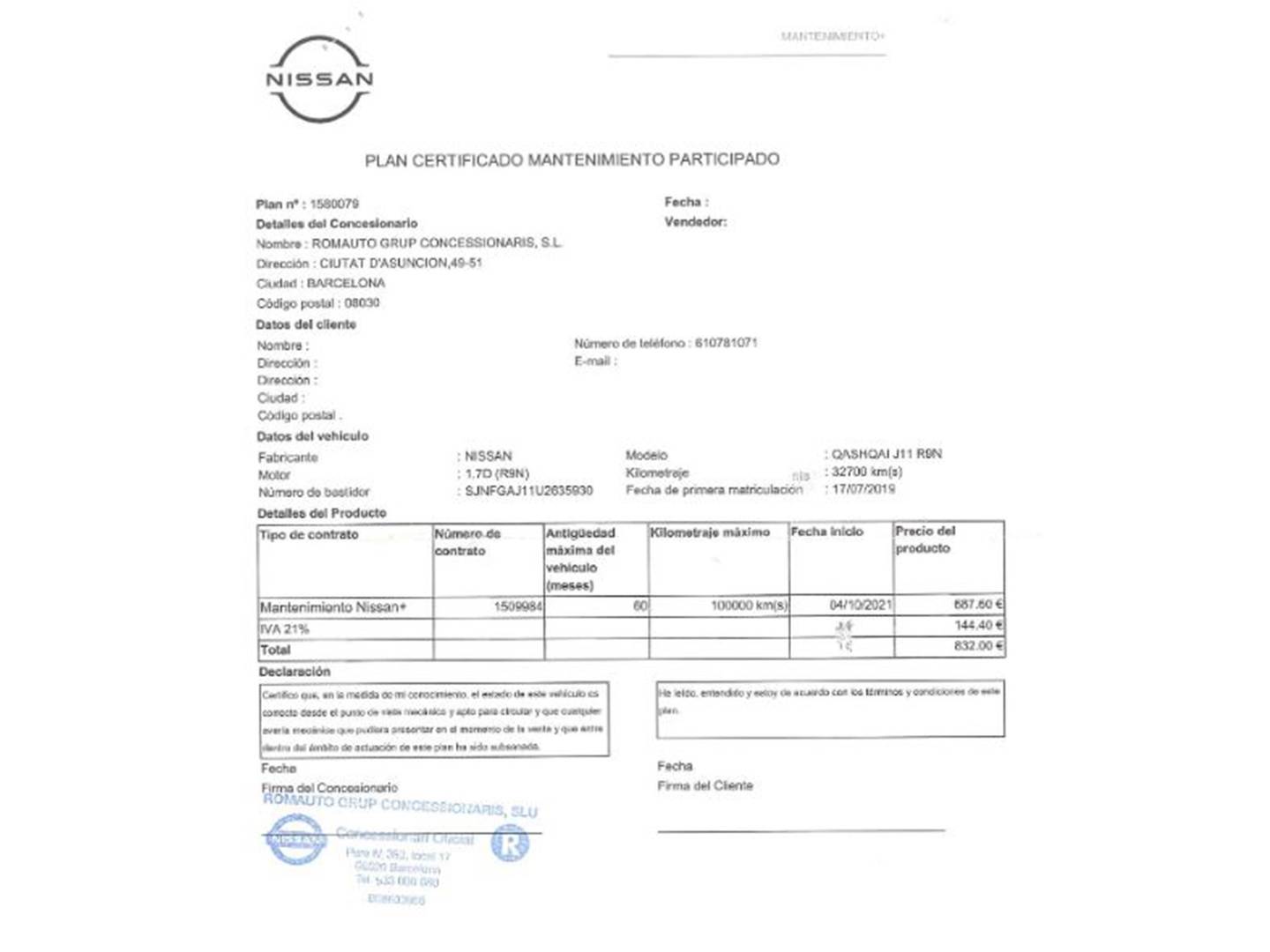 Foto del mantenimiento del Nissan QASHQAI Nissan Qashqai dCi 150 Tekna  (150 CV)