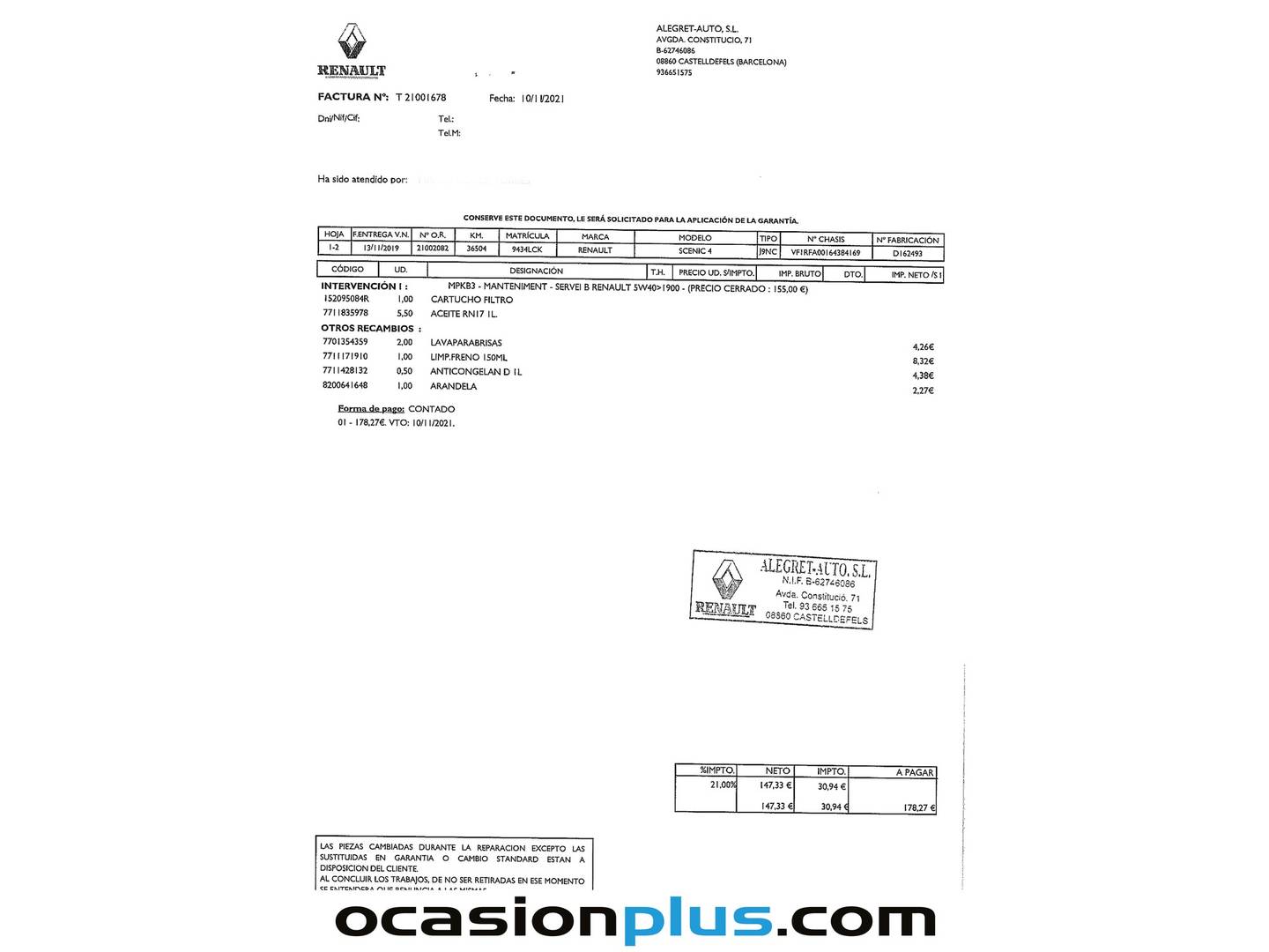 Foto del mantenimiento del Renault Scénic Renault Scenic Zen TCe (160 CV) GPF