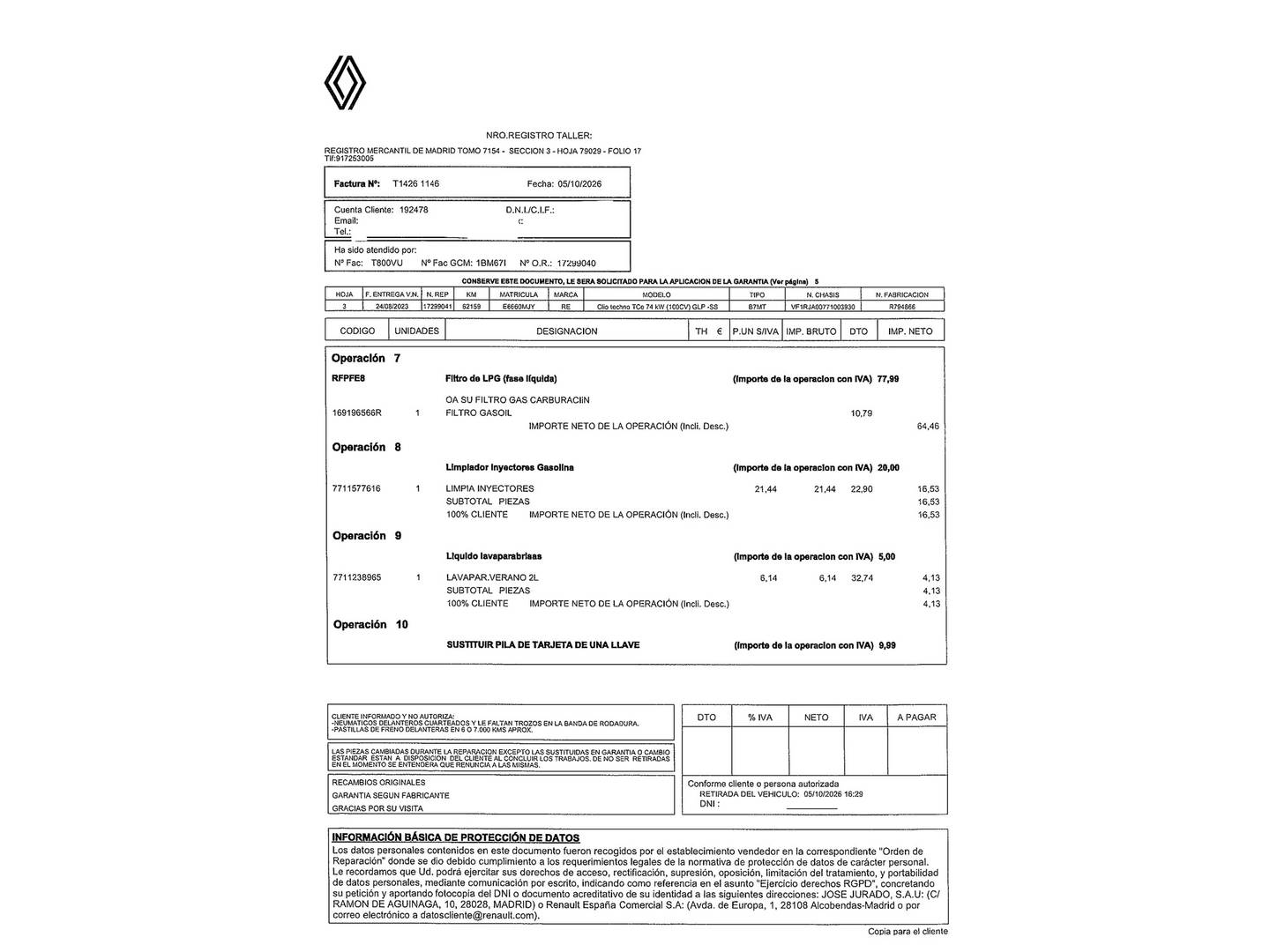 Foto del mantenimiento del Renault Clio Renault Clio Techno TCe (100 CV) GLP