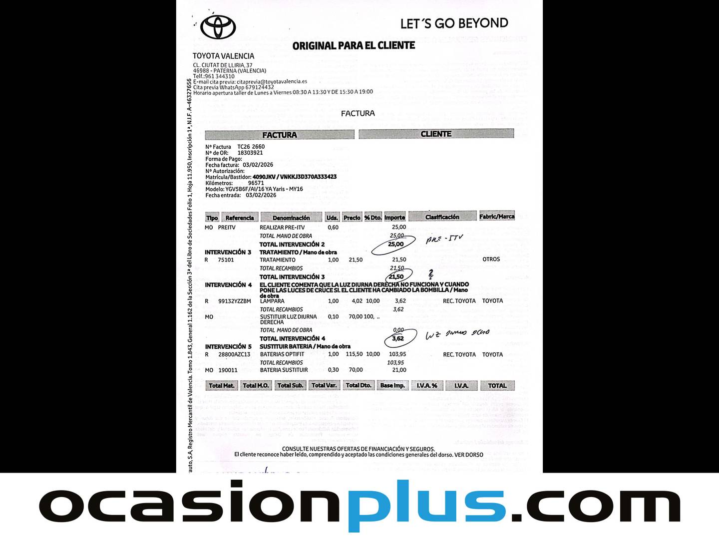 Foto del mantenimiento del Toyota Yaris Toyota Yaris 100 Active (99 CV)