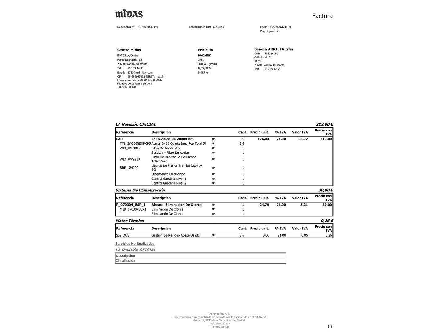 Foto del mantenimiento del Opel Corsa Opel Corsa 1.2 Turbo XHL Elegance (100 CV)