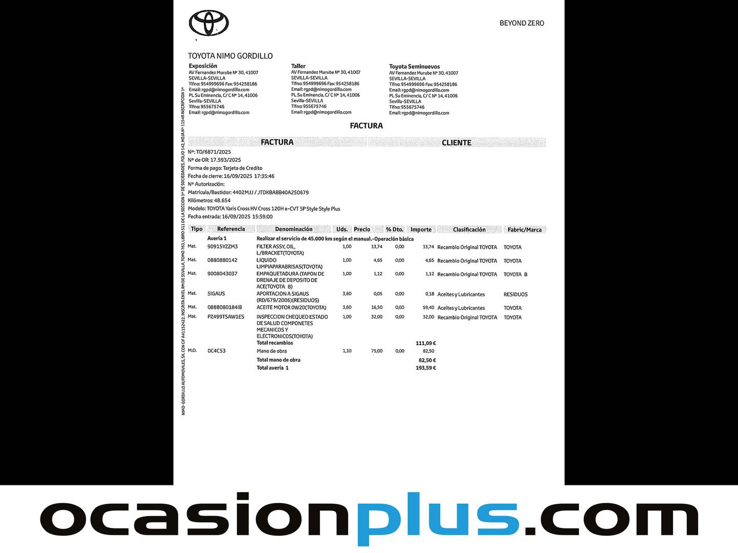 Foto del mantenimiento del Toyota Yaris Cross Toyota Yaris Cross 120H Style (116 CV)