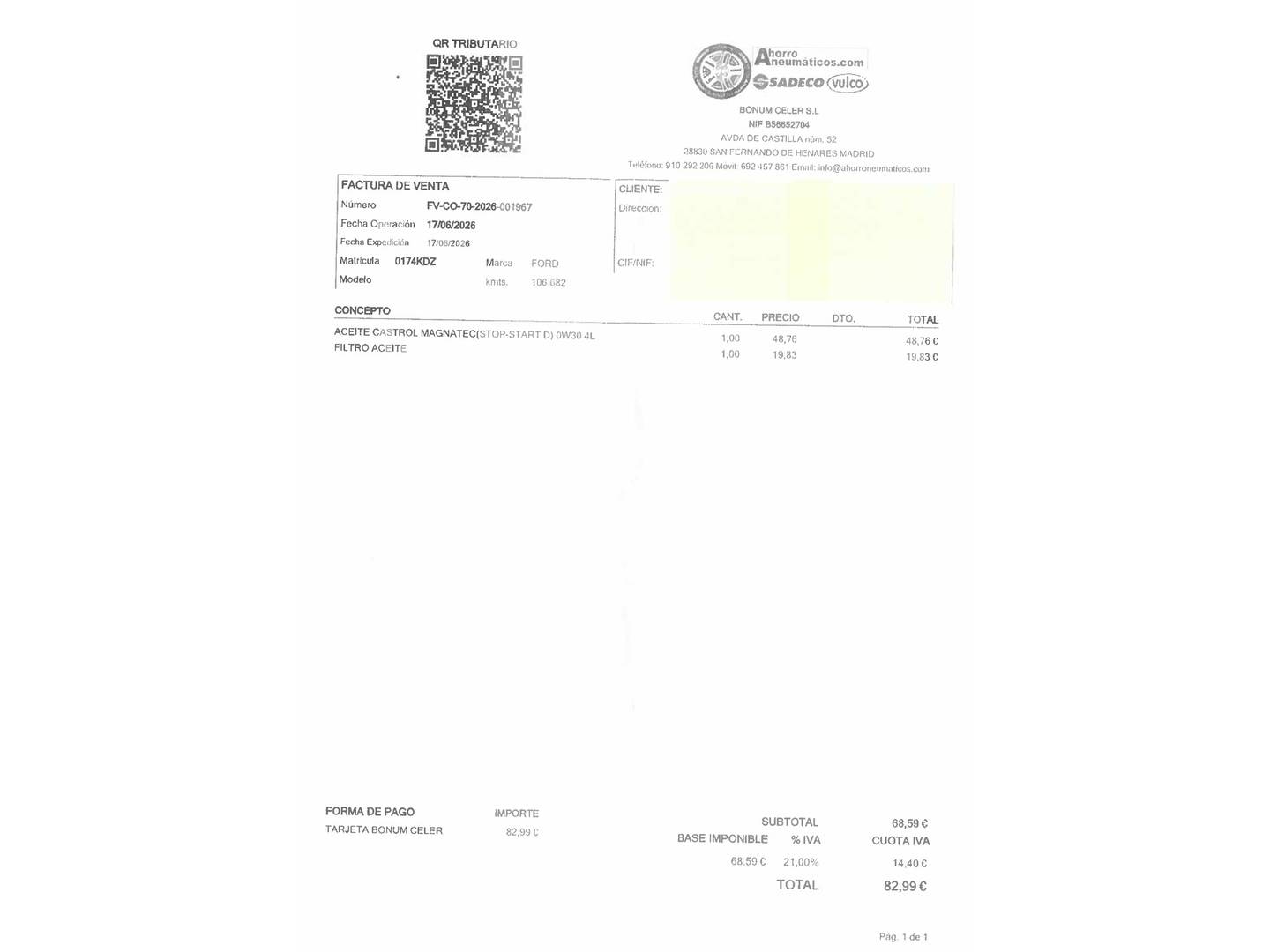 Foto del mantenimiento del Ford Focus Ford Focus 1.5 TDCi Business (120 CV)