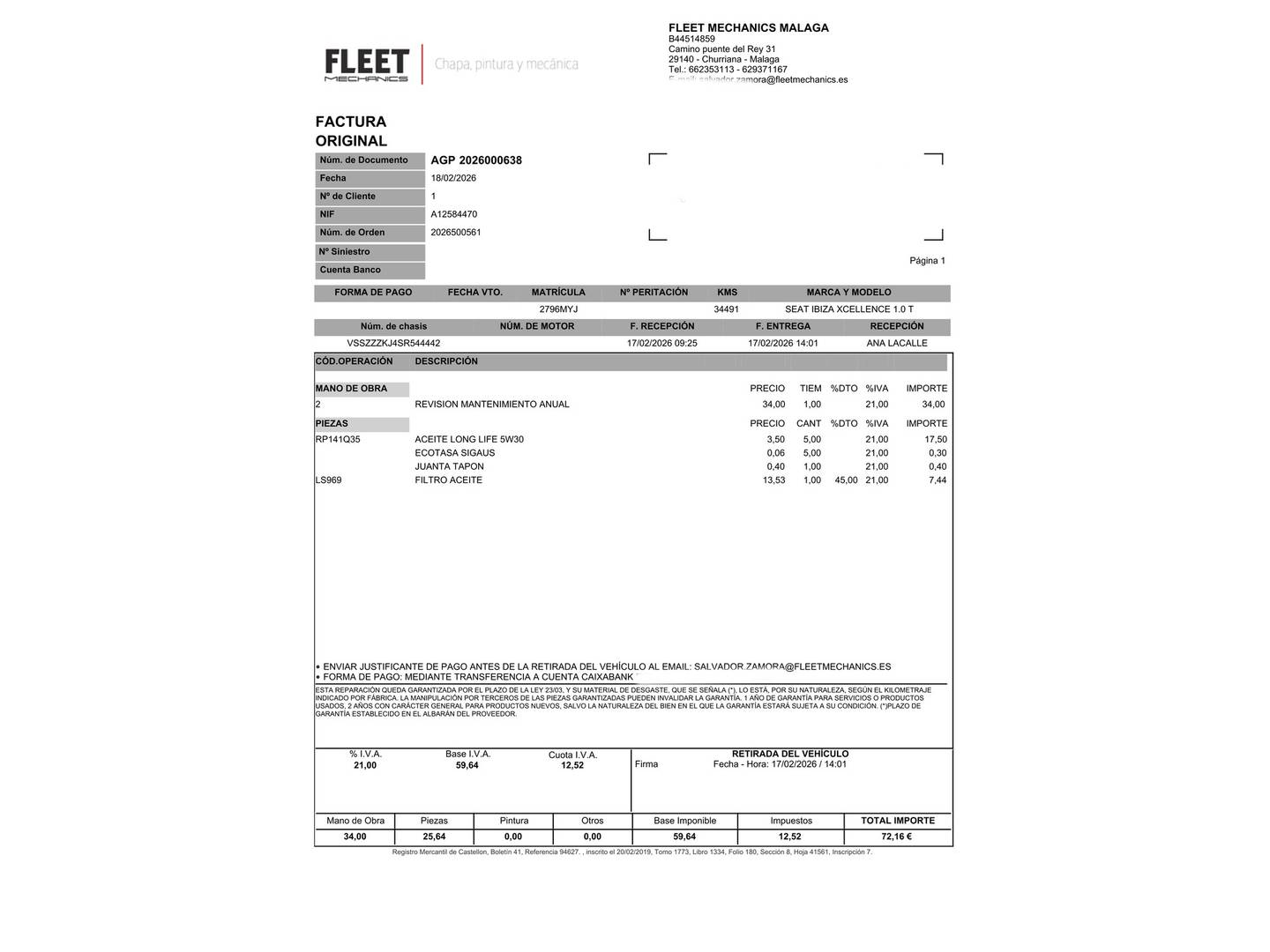 Foto del mantenimiento del Seat Ibiza Seat Ibiza 1.0 TSI S&S Xcellence (115 CV)