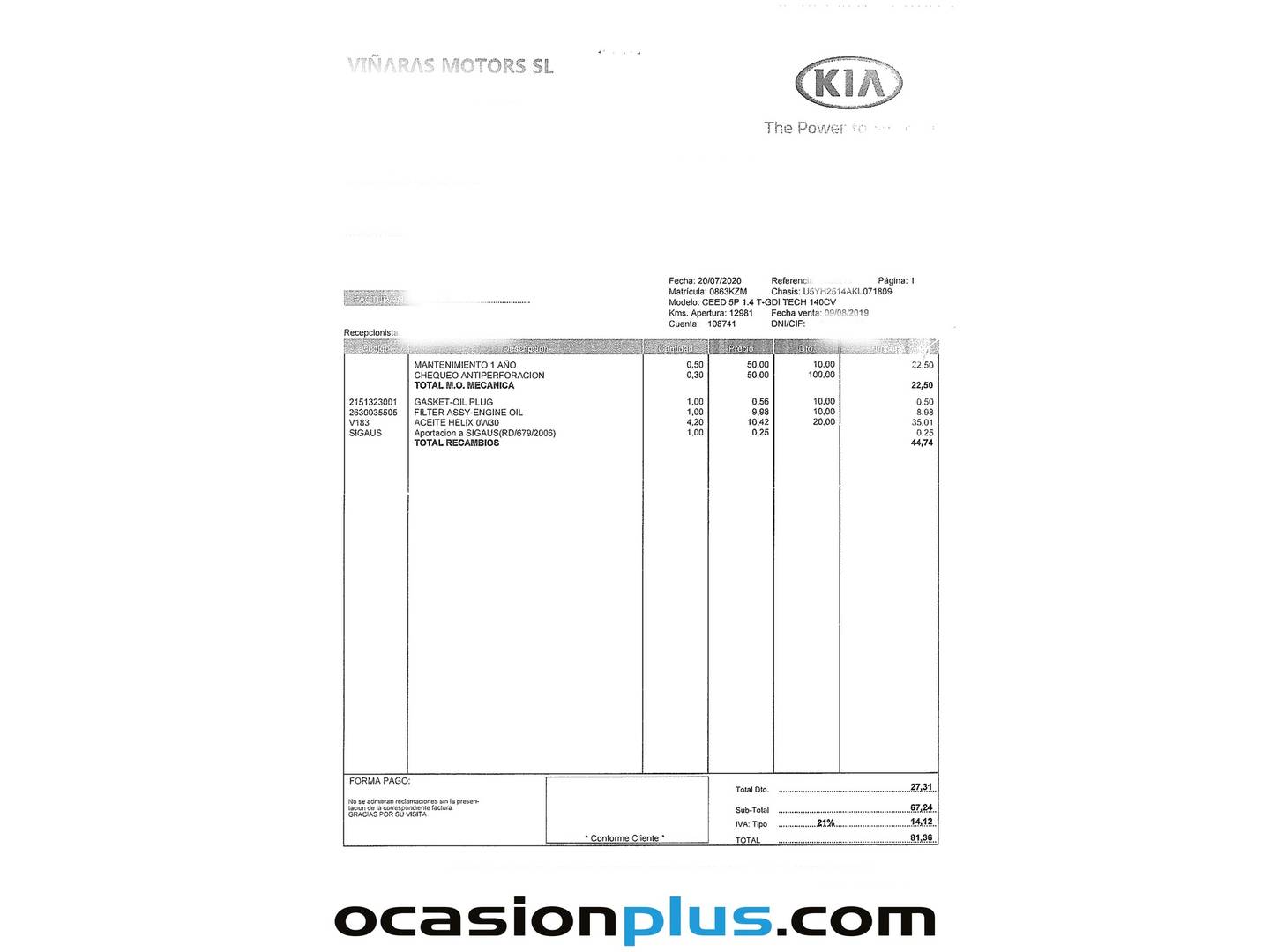 Foto del mantenimiento del KIA Ceed KIA Ceed 1.4 T-GDi Tech (140 CV)