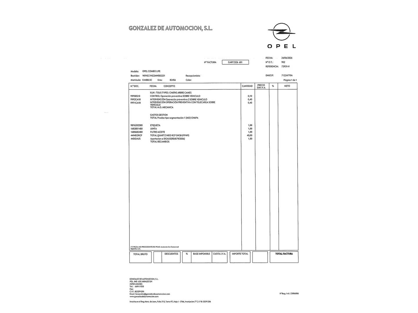 Foto del mantenimiento del Opel Combo Life Opel Combo Life 1.5 TD S&S Edition Plus L (131 CV)