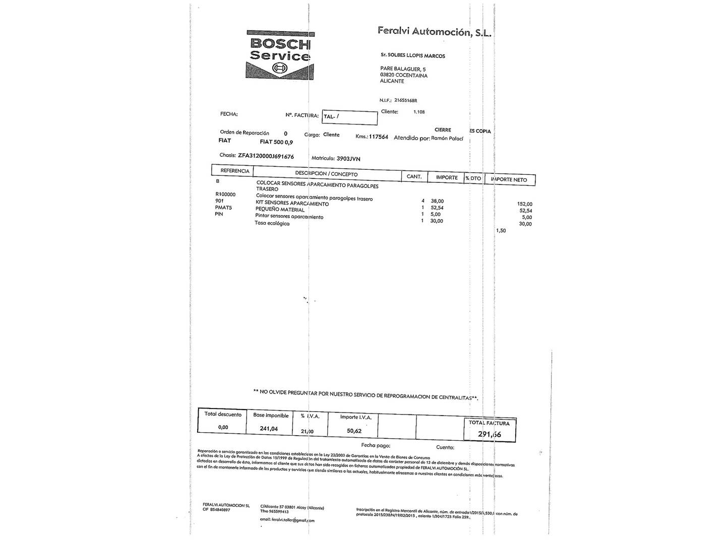 Foto del mantenimiento del Fiat 500 Fiat 500 0.9 Turbo TwinAir S (105 CV)