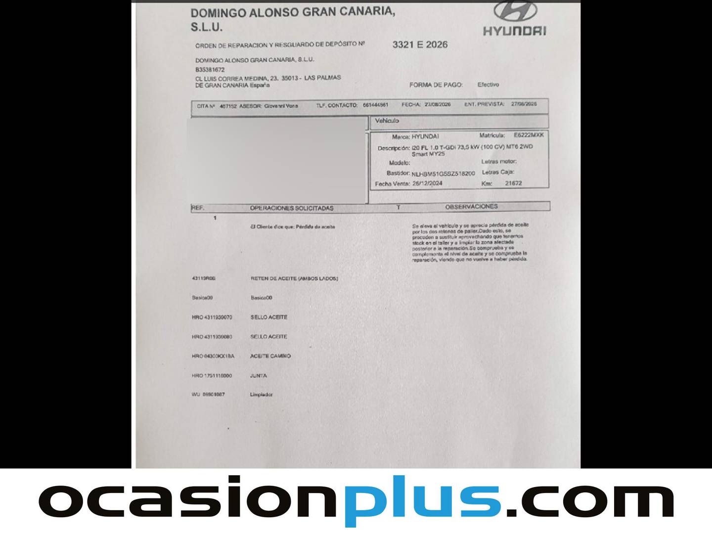 Foto del mantenimiento del Hyundai i20 Hyundai i20 1.0 TGDI Klass (100 CV)