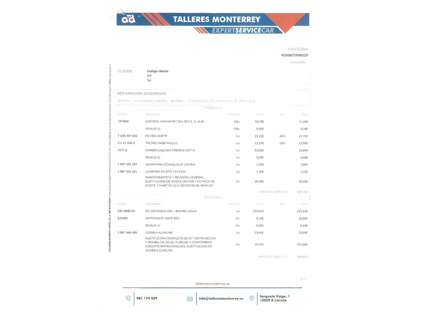 Foto del mantenimiento del Citroën C3 Citroën C3 BlueHDi 75 Feel Edition (75 CV)