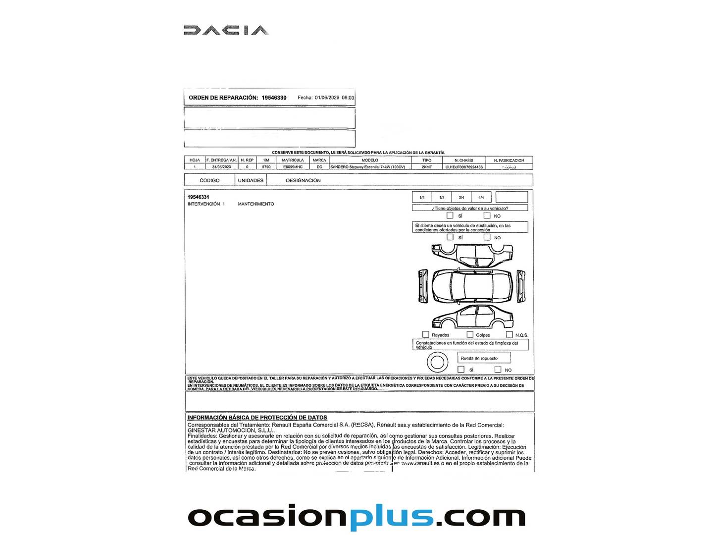 Foto del mantenimiento del Dacia Sandero Dacia Sandero Essential ECO-G (101 CV)