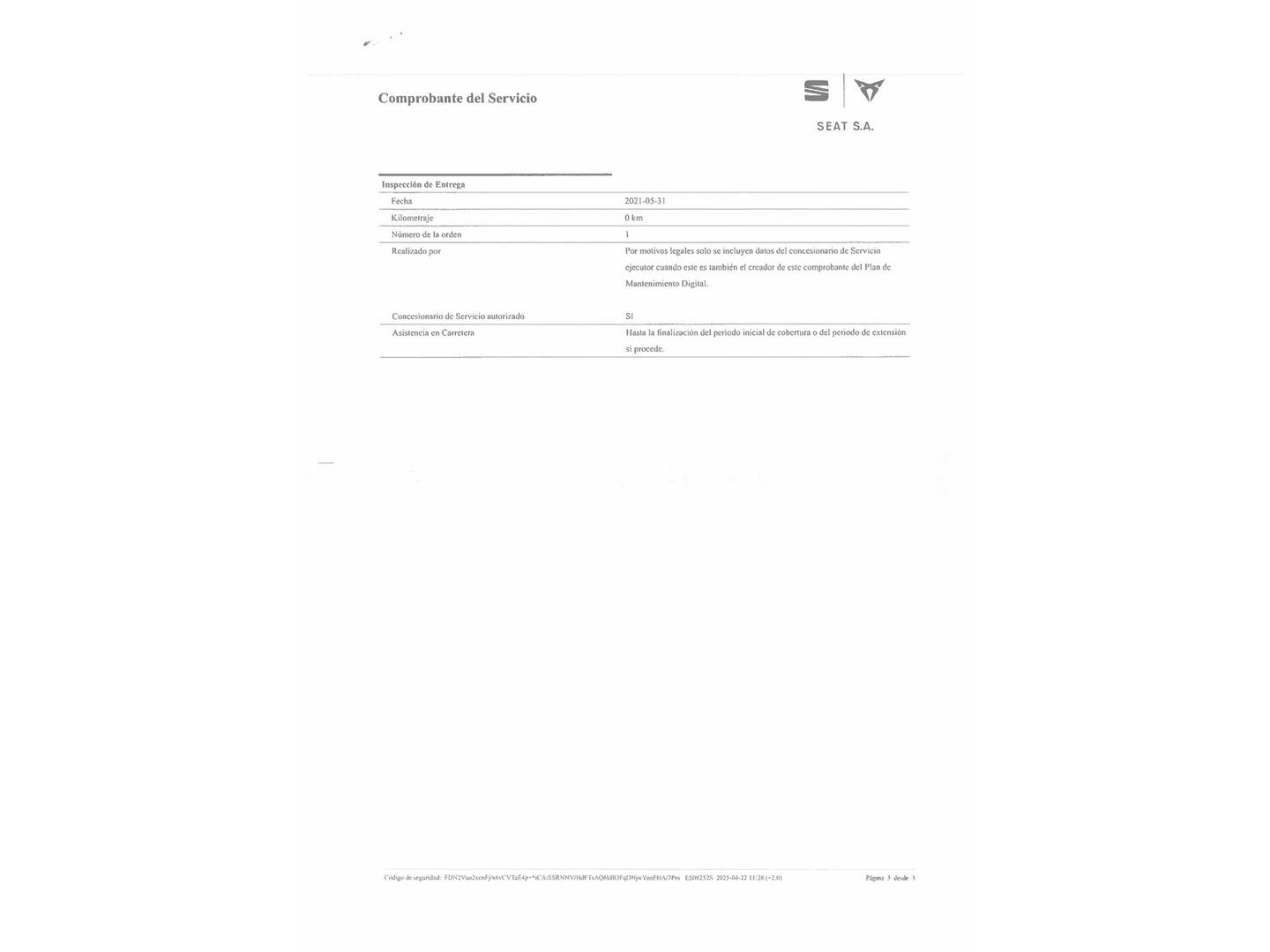 Foto del mantenimiento del Seat Arona Seat Arona 1.0 TSI Style Go2 (110 CV)