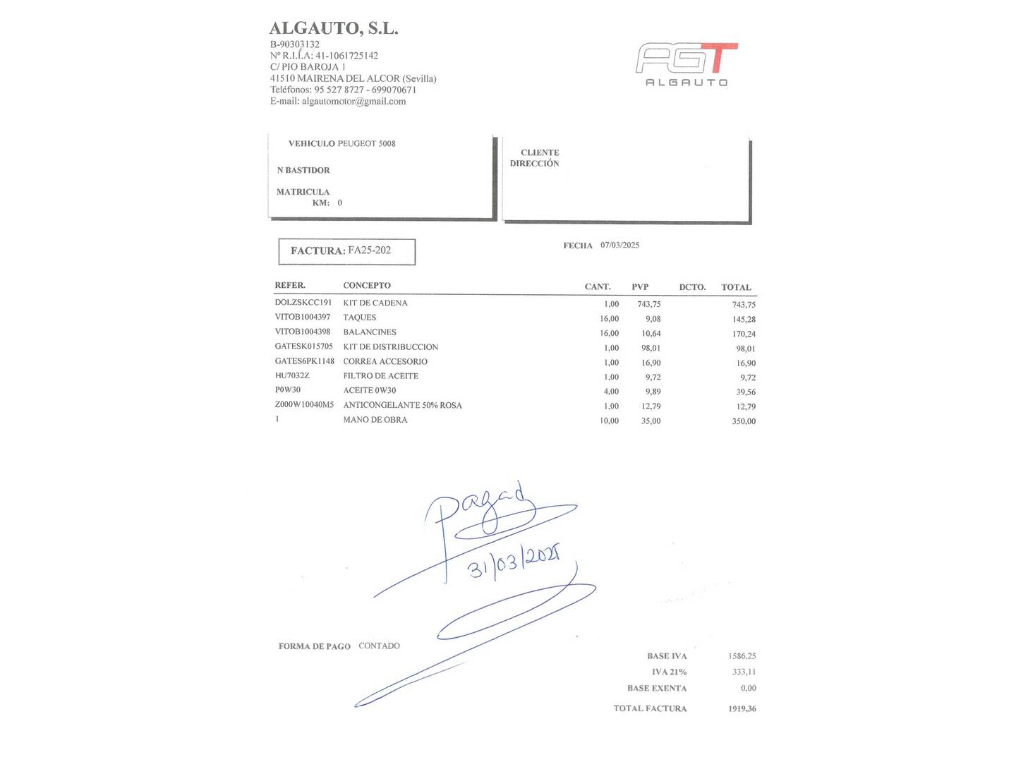 Foto del mantenimiento del Peugeot 5008 Peugeot 5008 BlueHDi 130 S&S Allure (130 CV) 7 Plazas