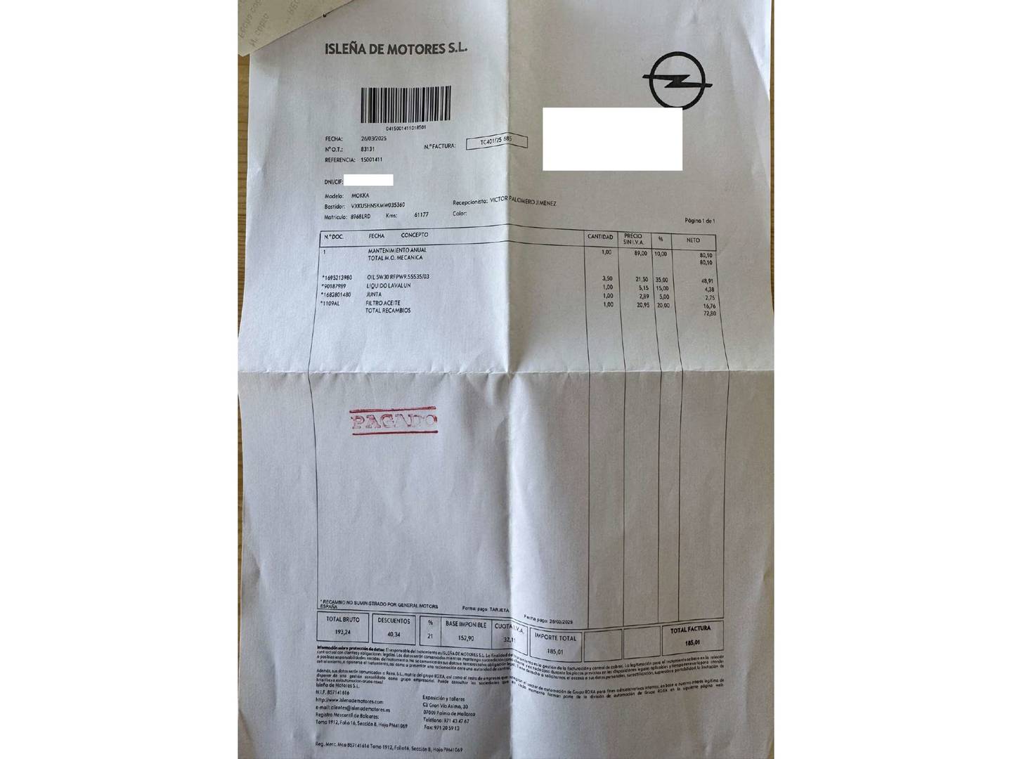 Foto del mantenimiento del Opel Mokka Opel Mokka 1.2 Turbo GS Line (130 CV)