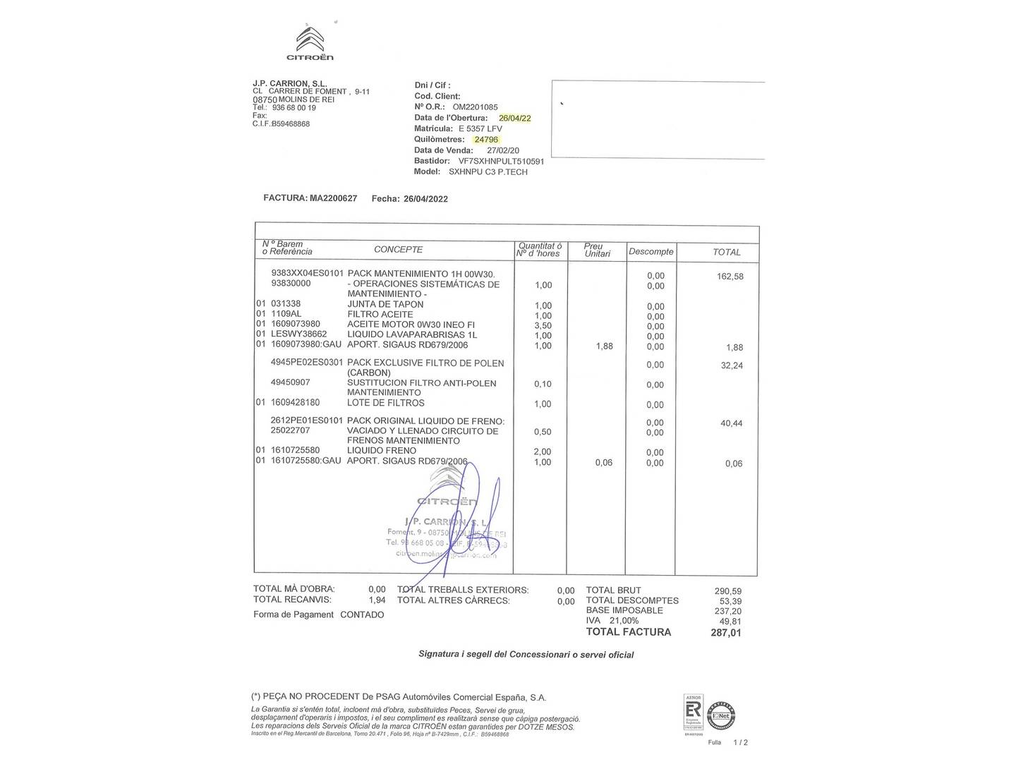 Foto del mantenimiento del Citroën C3 Citroën C3 PureTech 110 S&S Shine (110 CV)