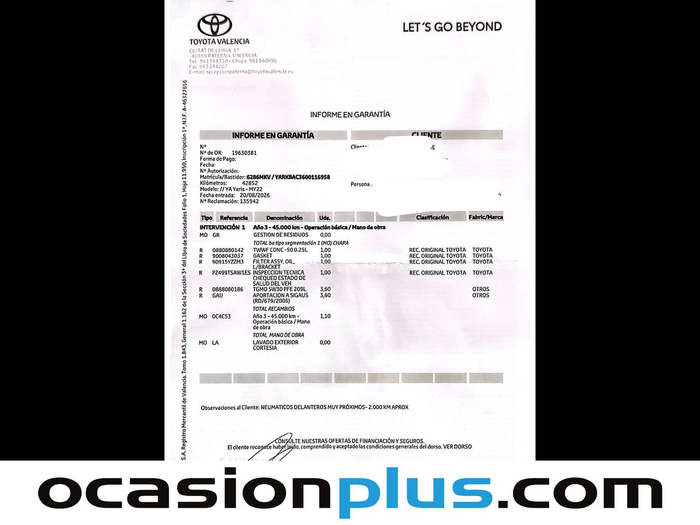Foto del mantenimiento del Toyota Yaris Toyota Yaris 120H Business Plus (116 CV)