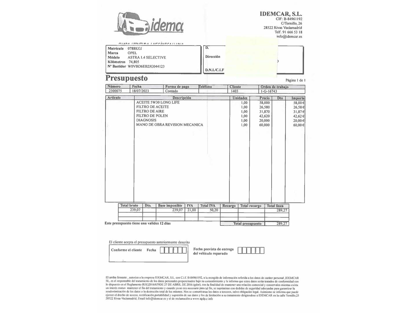 Foto del mantenimiento del Opel Astra Opel Astra 1.4 Turbo S&S Selective (125 CV)