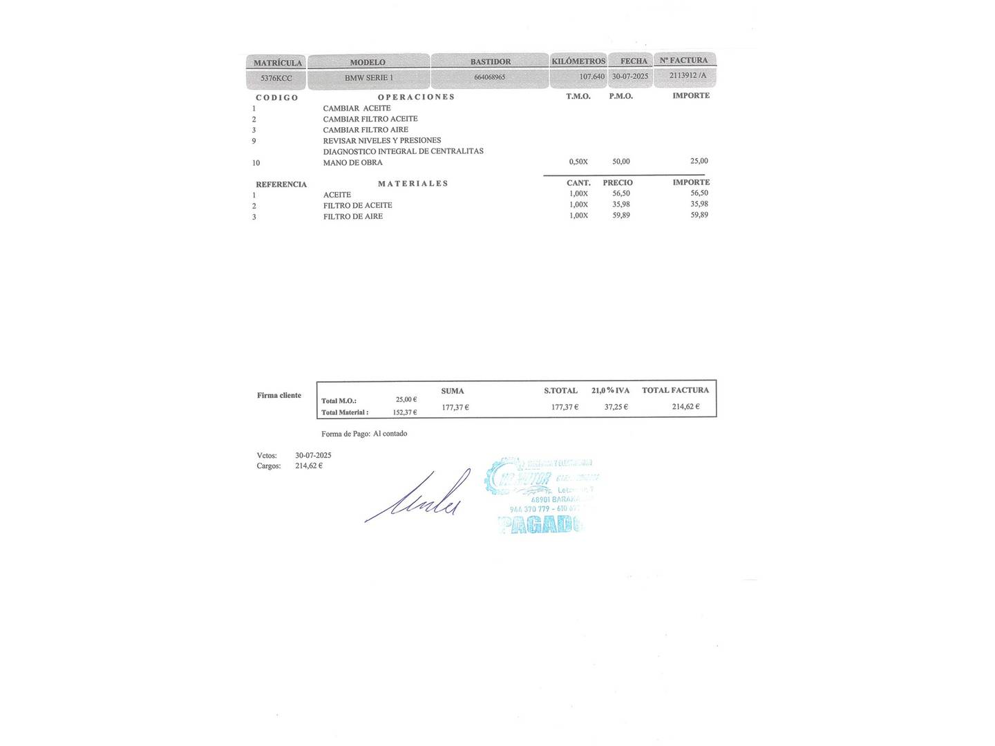 Foto del mantenimiento del BMW Serie 1 BMW Serie 1 116d (116 CV)