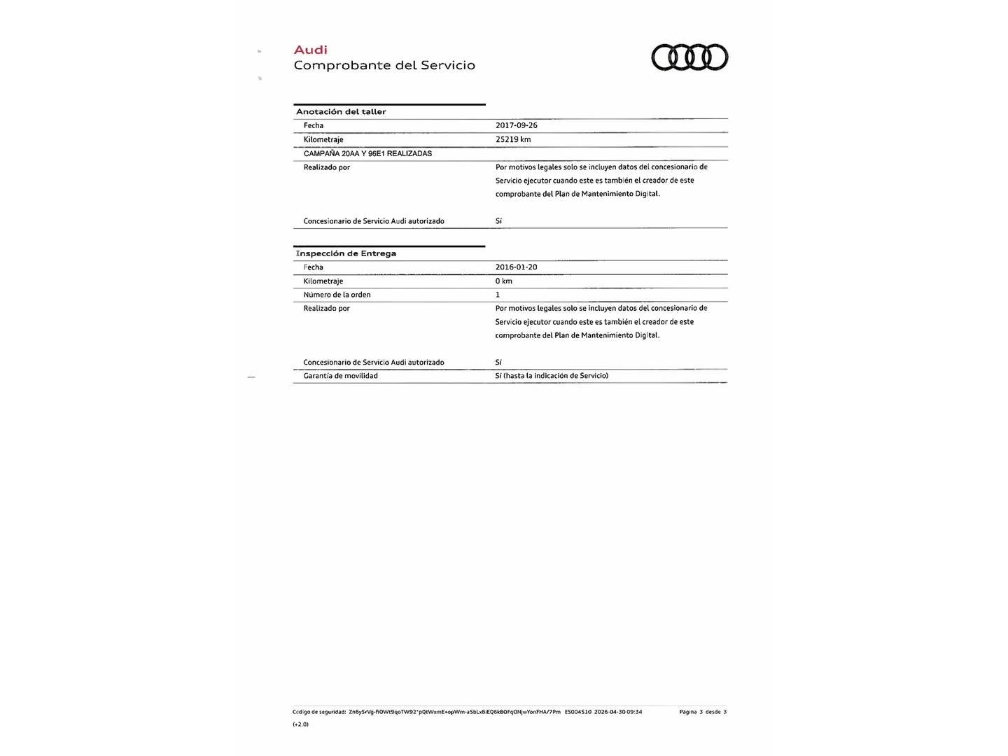 Foto del mantenimiento del Audi A3 Audi A3 Sportback Attraction 1.6 TDI clean diesel (110 CV) S tronic