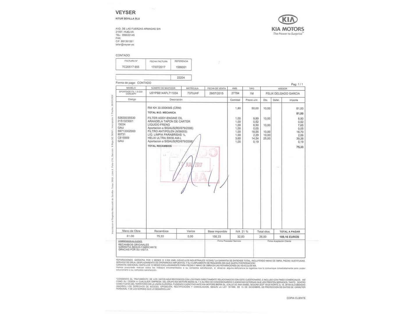 Foto del mantenimiento del KIA Sportage KIA Sportage 1.6 GDI Concept 4x2 (135 CV)