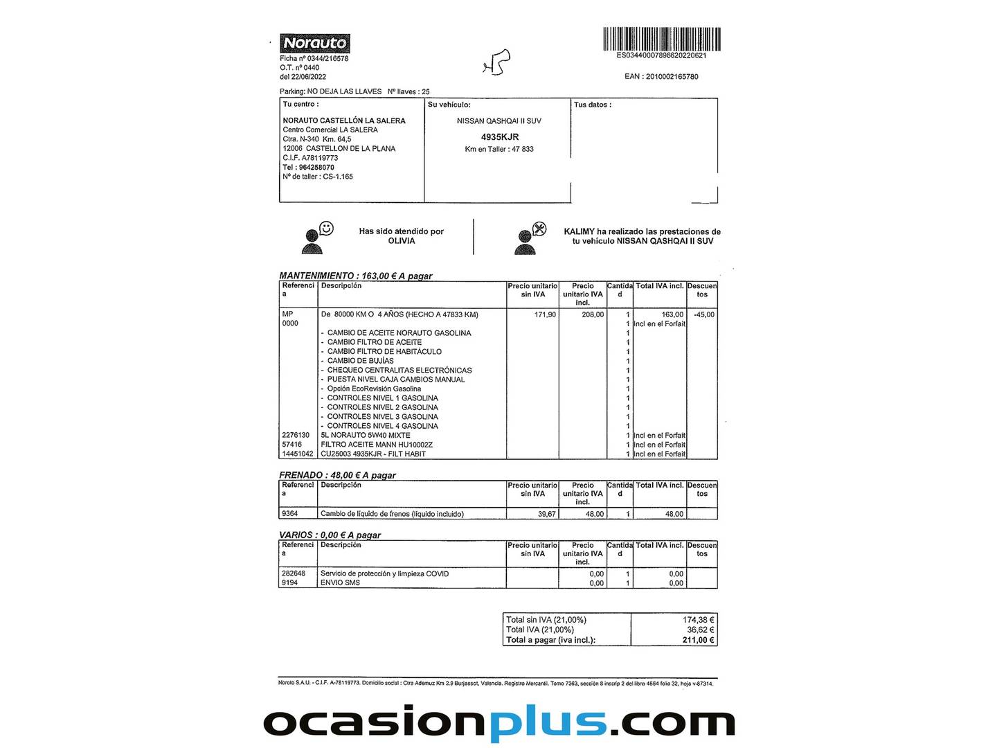 Foto del mantenimiento del Nissan QASHQAI Nissan Qashqai DIG-T 115 N-Connecta 4x2 (115 CV)