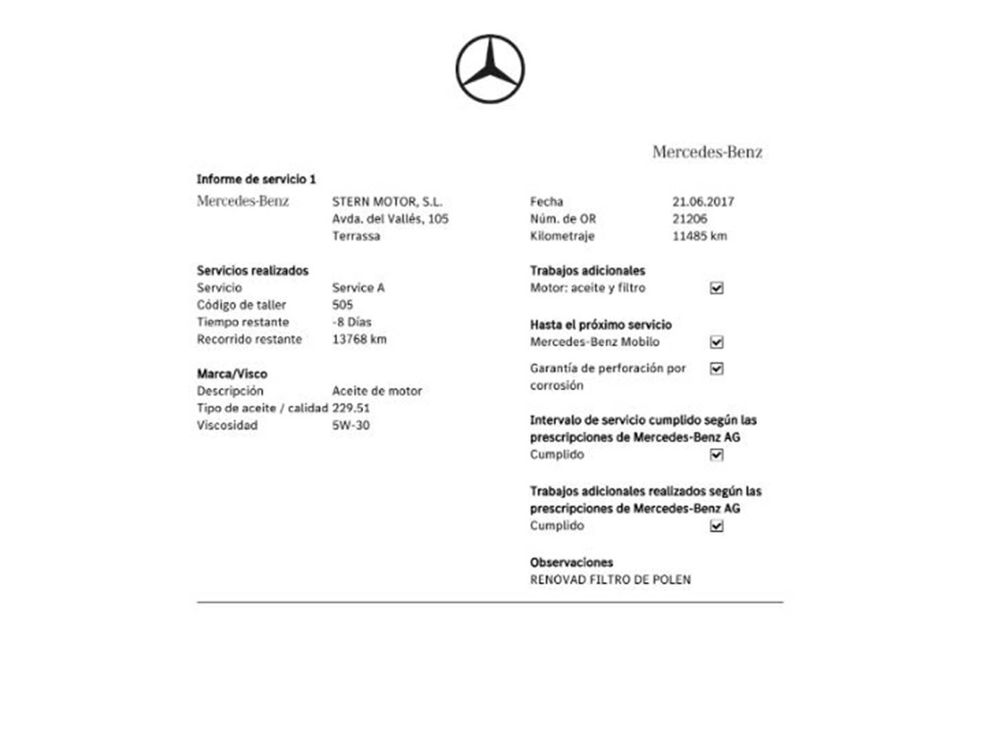Foto del mantenimiento del Mercedes GLA Mercedes GLA GLA 220 d Style (177 CV)
