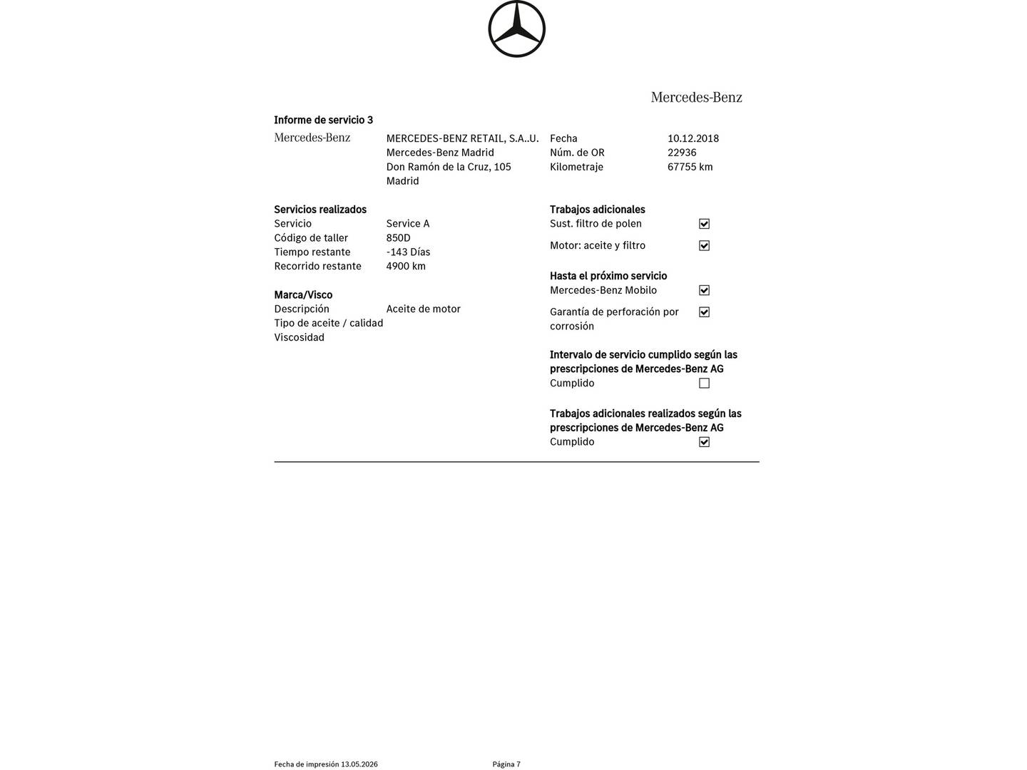 Foto del mantenimiento del Mercedes Clase A Mercedes Clase A 200 CDI AMG Line (136 CV)