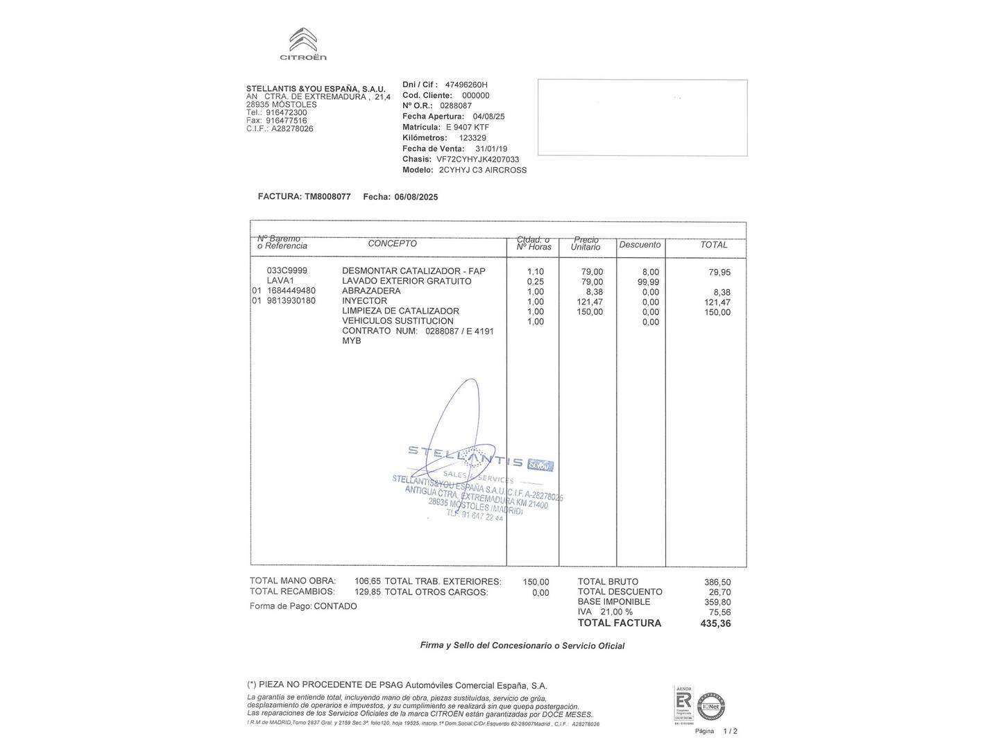 Foto del mantenimiento del Citroën C3 Aircross Citroën C3 Aircross BlueHDi 100 S&S Feel (102 CV)