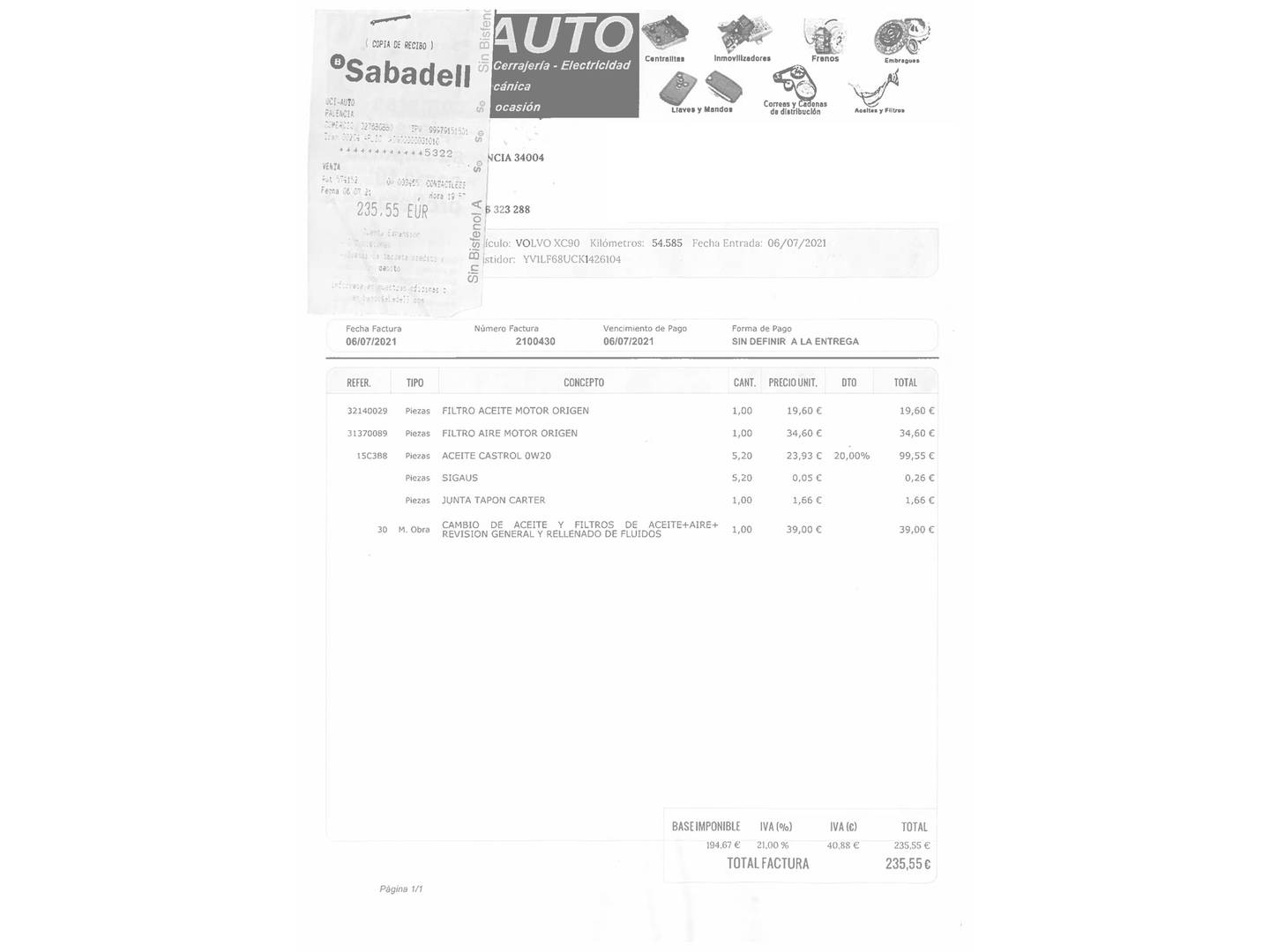 Foto del mantenimiento del Volvo XC90 Volvo XC90 XC90 D5 R-Design AWD Auto (235 CV)
