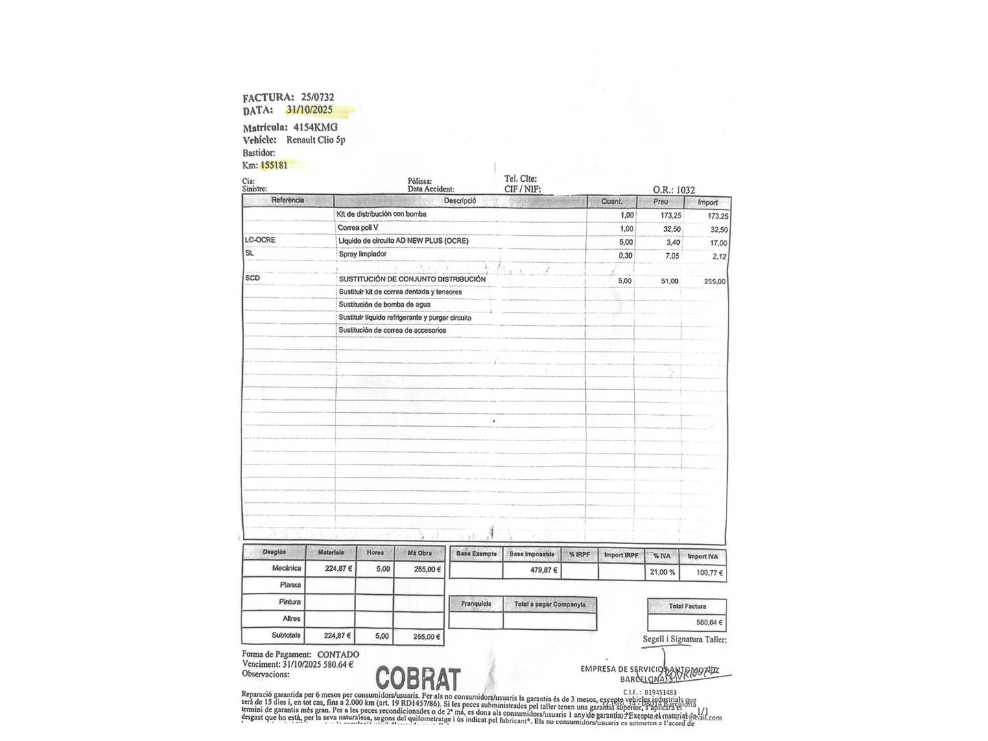 Foto del mantenimiento del Renault Clio Renault Clio Business Energy dCi (75 CV)