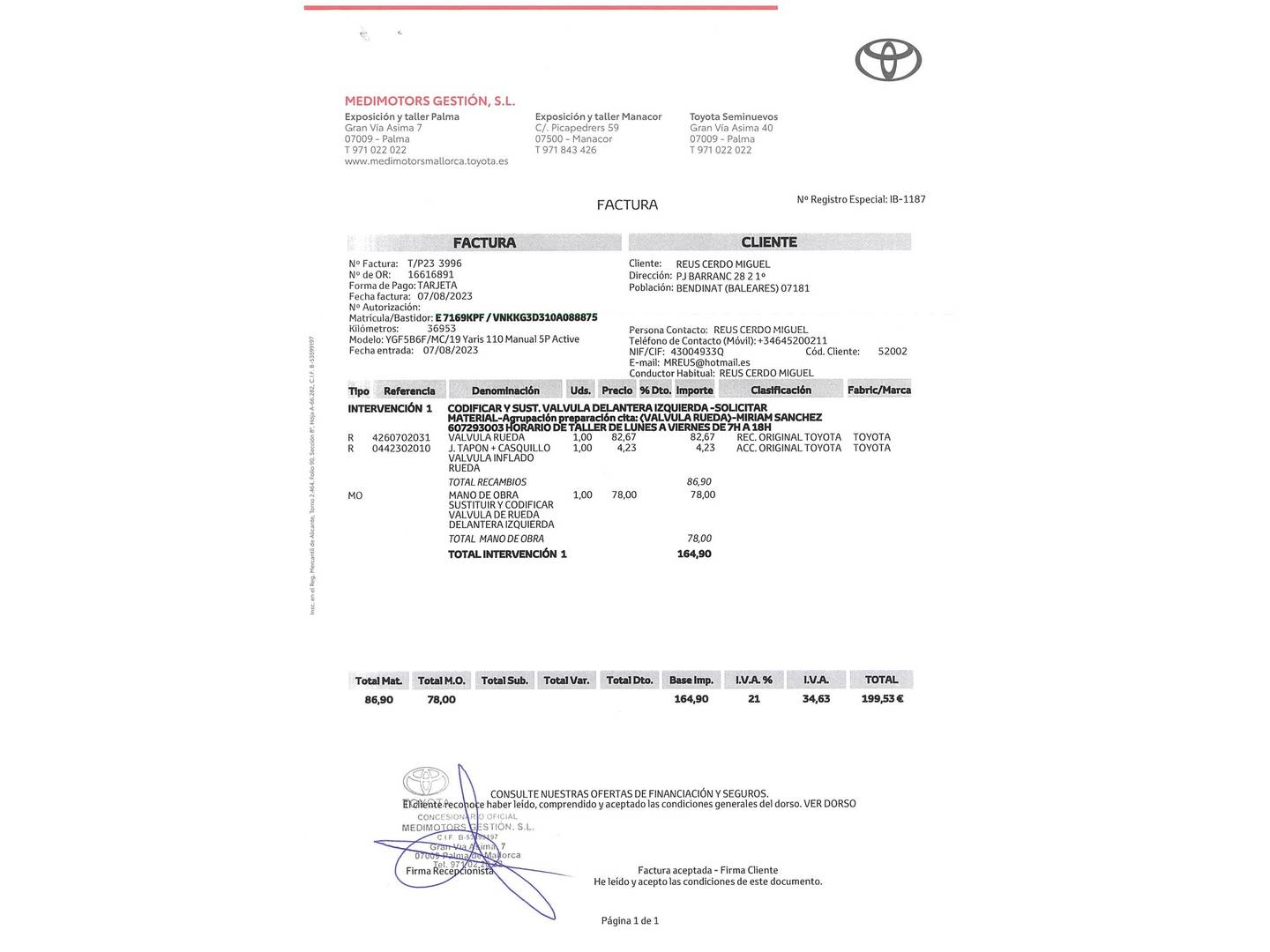 Foto del mantenimiento del Toyota Yaris Toyota Yaris 1.5 Active (111 CV)