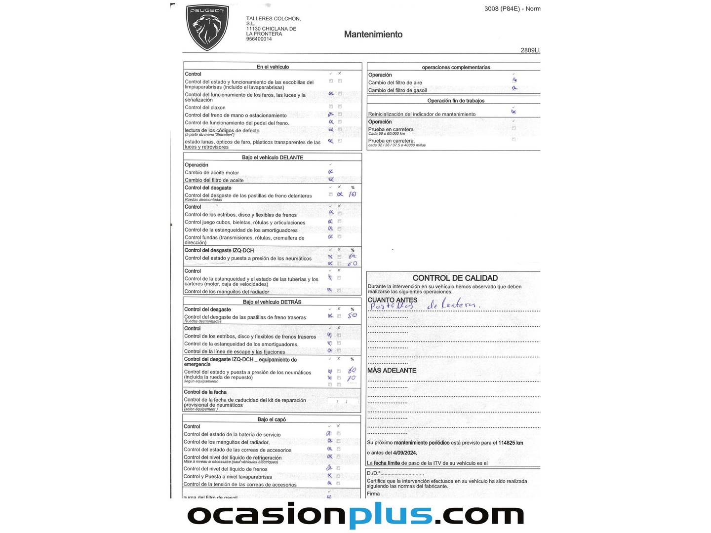 Foto del mantenimiento del Peugeot 3008 Peugeot 3008 BlueHDi 130 S&S Allure Pack EAT8 (130 CV)