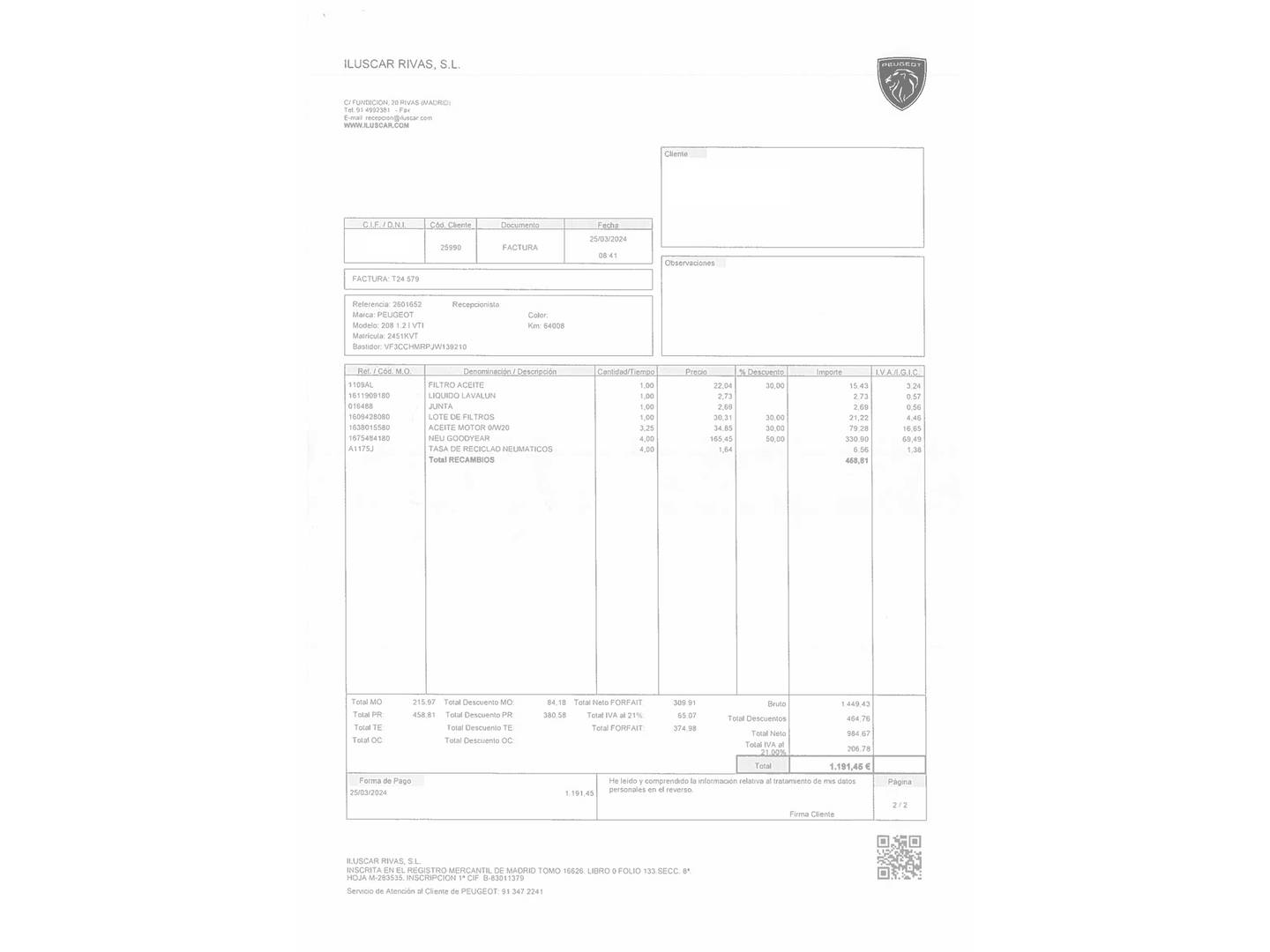 Foto del mantenimiento del Peugeot 208 Peugeot 208 PureTech Signature (82 CV)