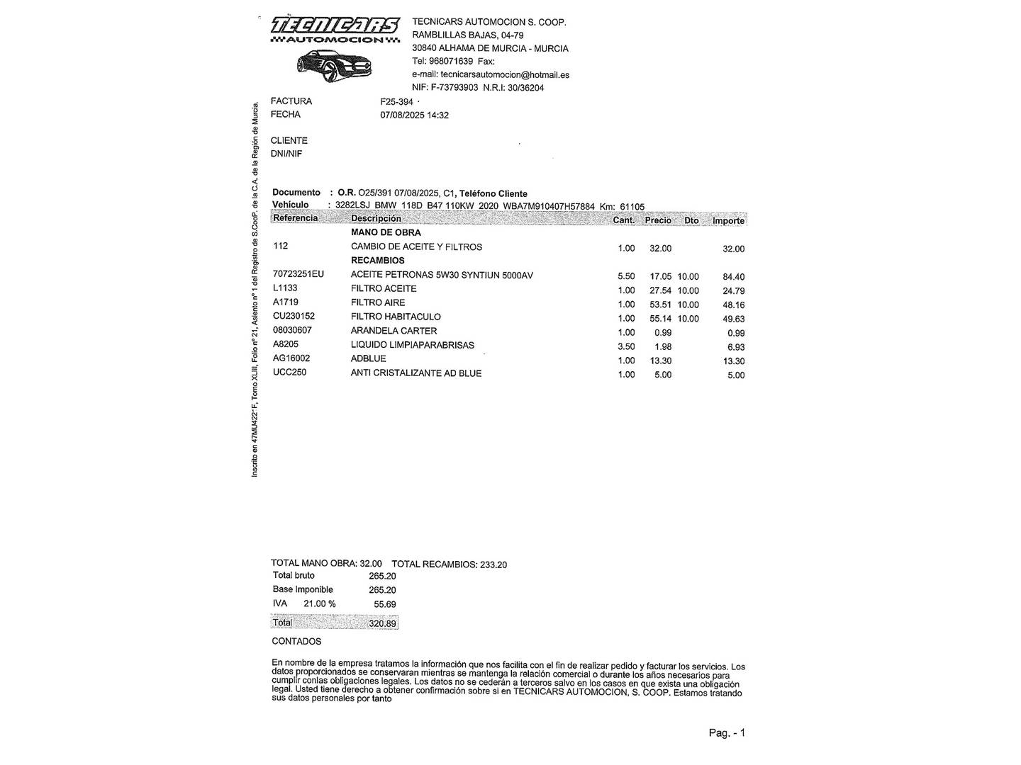 Foto del mantenimiento del BMW Serie 1 BMW Serie 1 118d (150 CV)