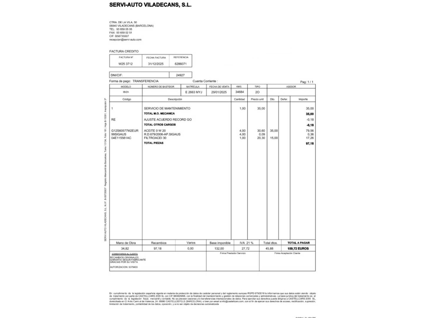 Foto del mantenimiento del Seat Ibiza Seat Ibiza 1.0 TSI S&S Xcellence (115 CV)