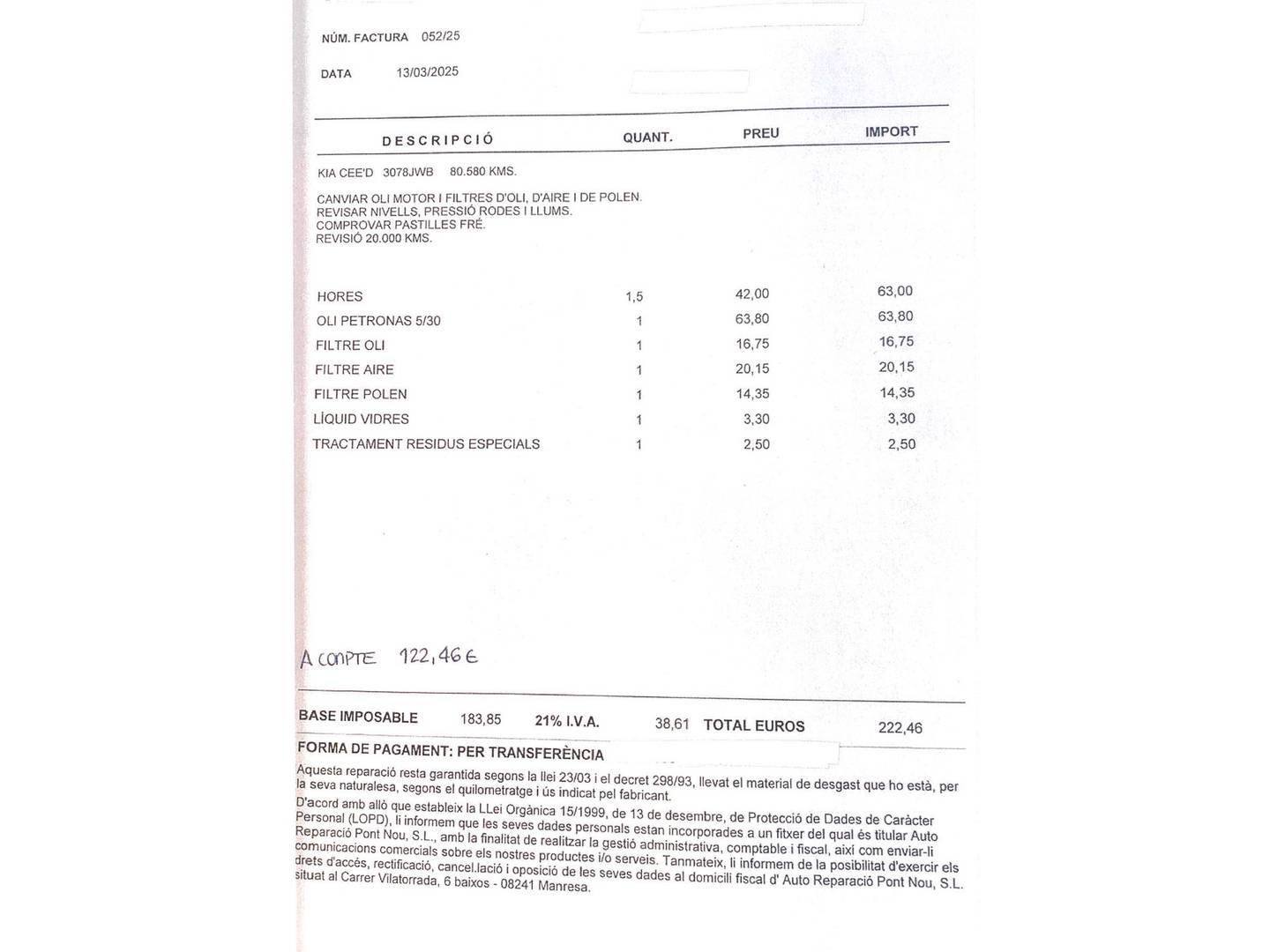 Foto del mantenimiento del KIA Ceed Kia Ceed 1.6 CRDi VGT x-Tech16 Eco-Dynamics (136 CV)