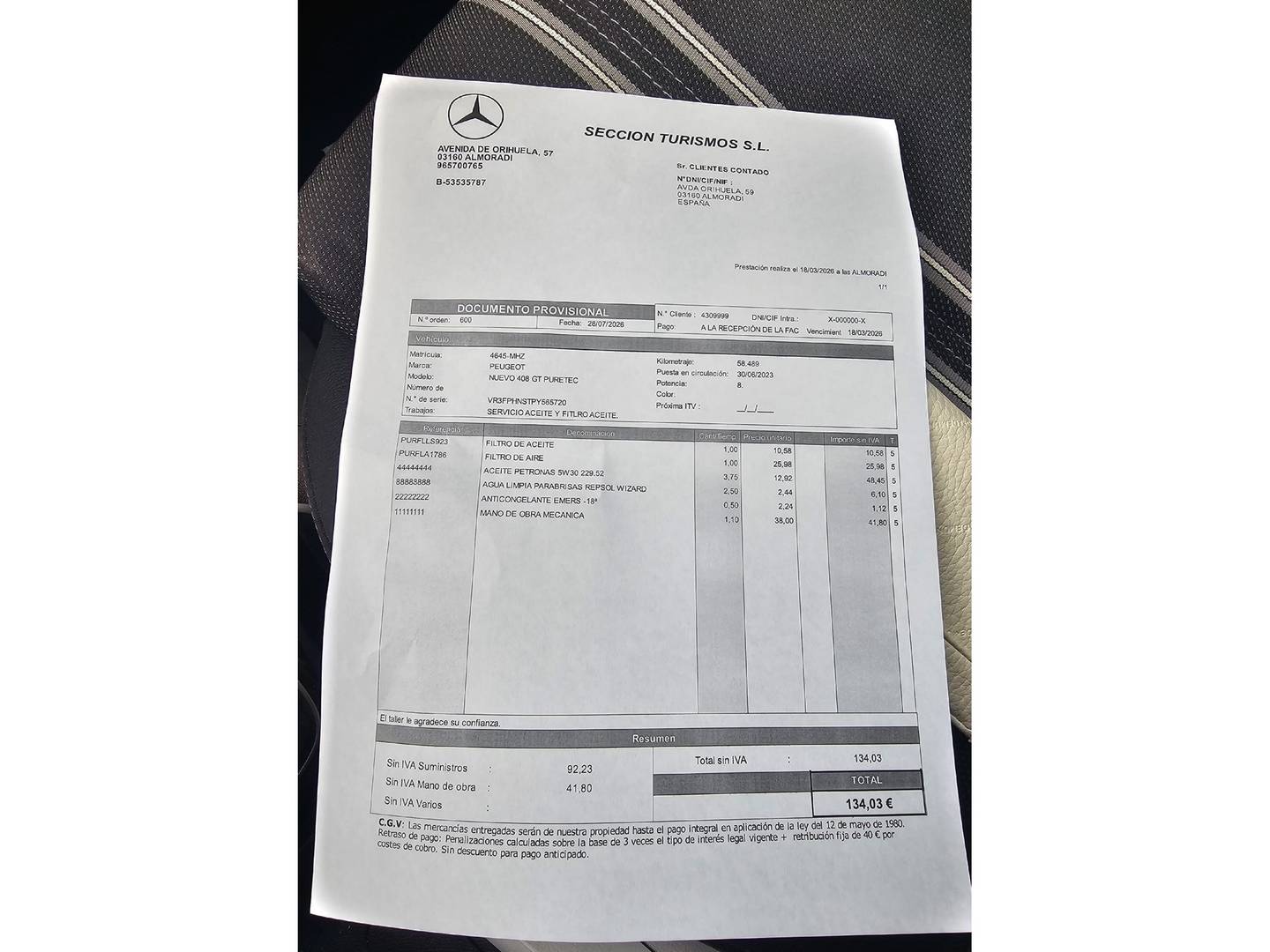 Foto del mantenimiento del Peugeot 408 Peugeot 408 GT Puretech EAT8 (130 CV)