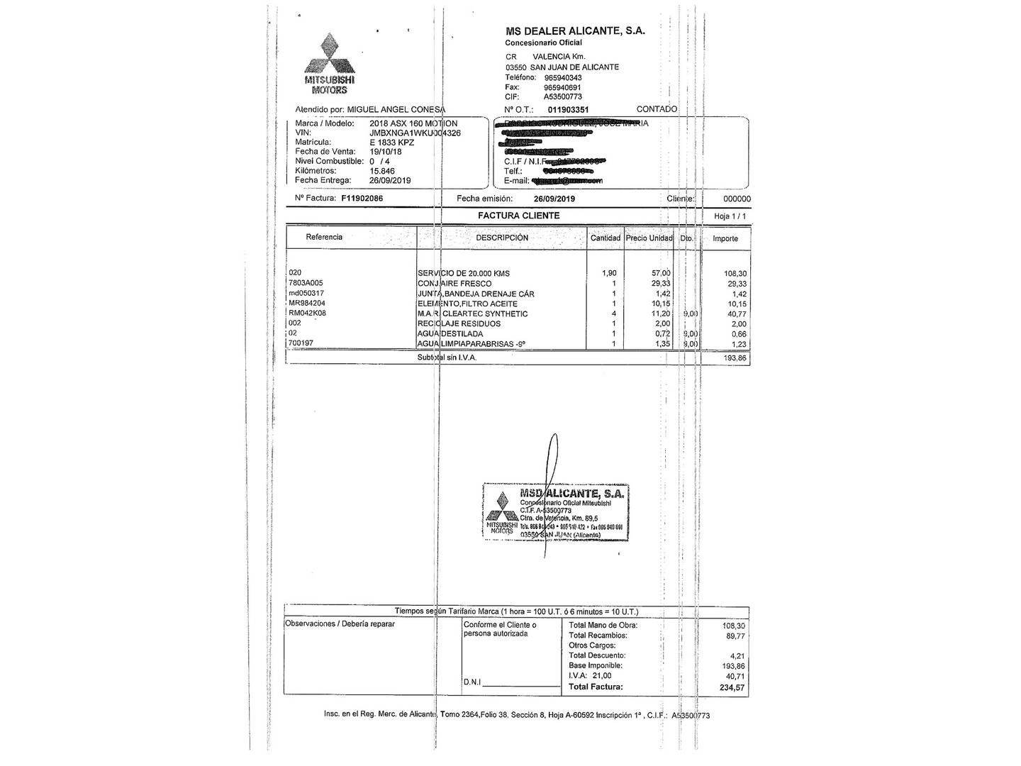 Foto del mantenimiento del Mitsubishi ASX Mitsubishi ASX 160 MPI Motion (117 CV)