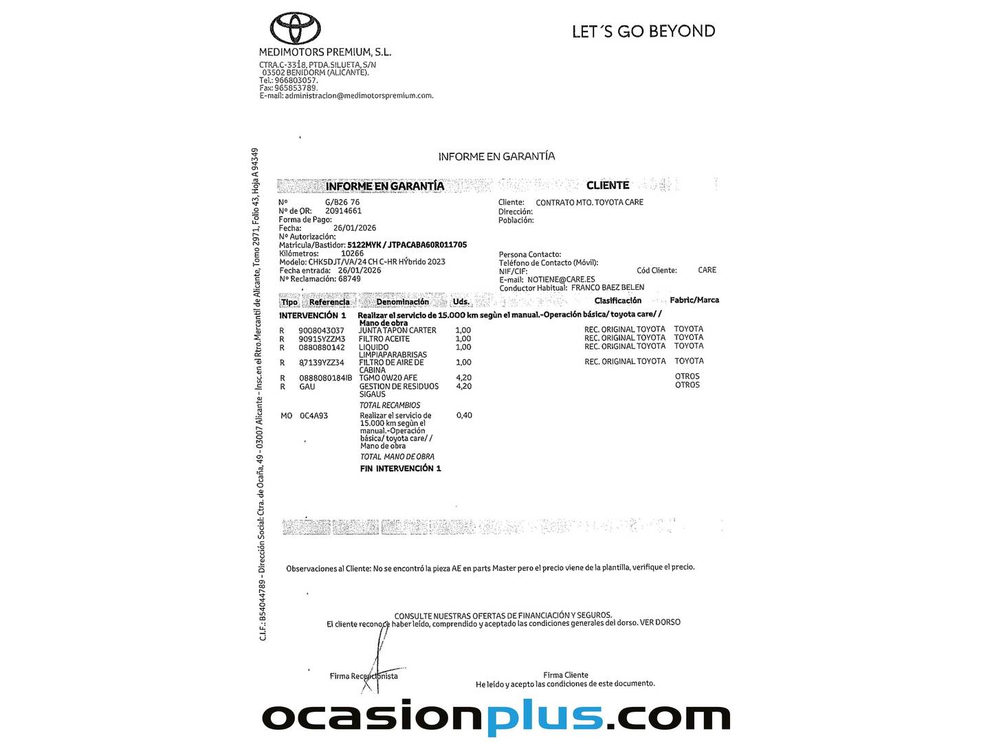 Foto del mantenimiento del Toyota C-HR Toyota C-HR 200H GR Sport AWD-i (196 CV)