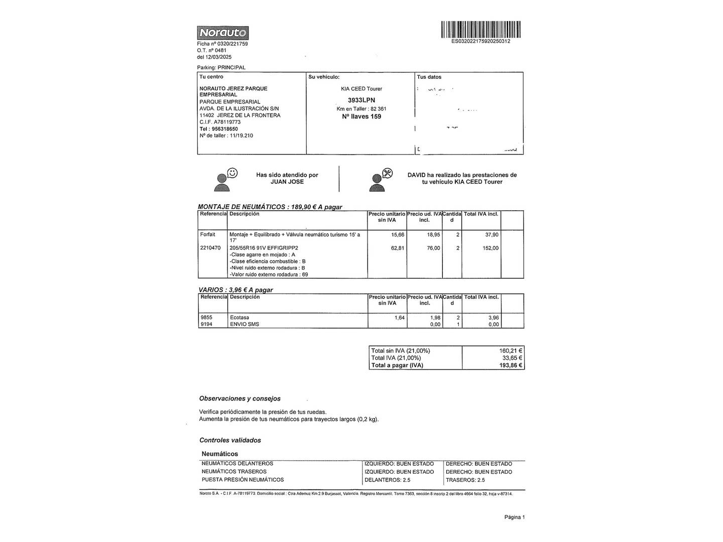 Foto del mantenimiento del KIA Ceed Tourer Kia Ceed Tourer 1.0 T-GDi Drive (120 CV)
