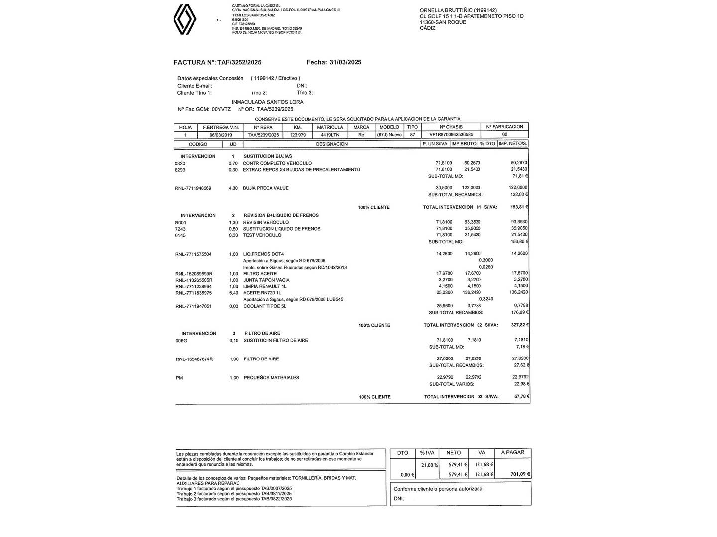 Foto del mantenimiento del Renault Captur Renault Captur Limited dCi  (90 CV)