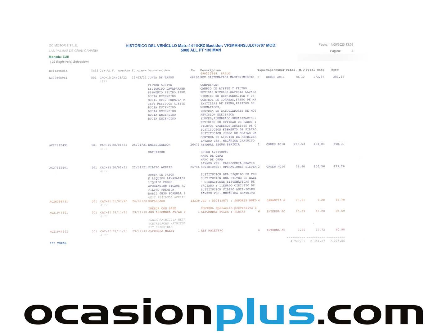 Foto del mantenimiento del Peugeot 5008 Peugeot 5008 PureTech 130 S&S Allure (130 CV) 7 Plazas
