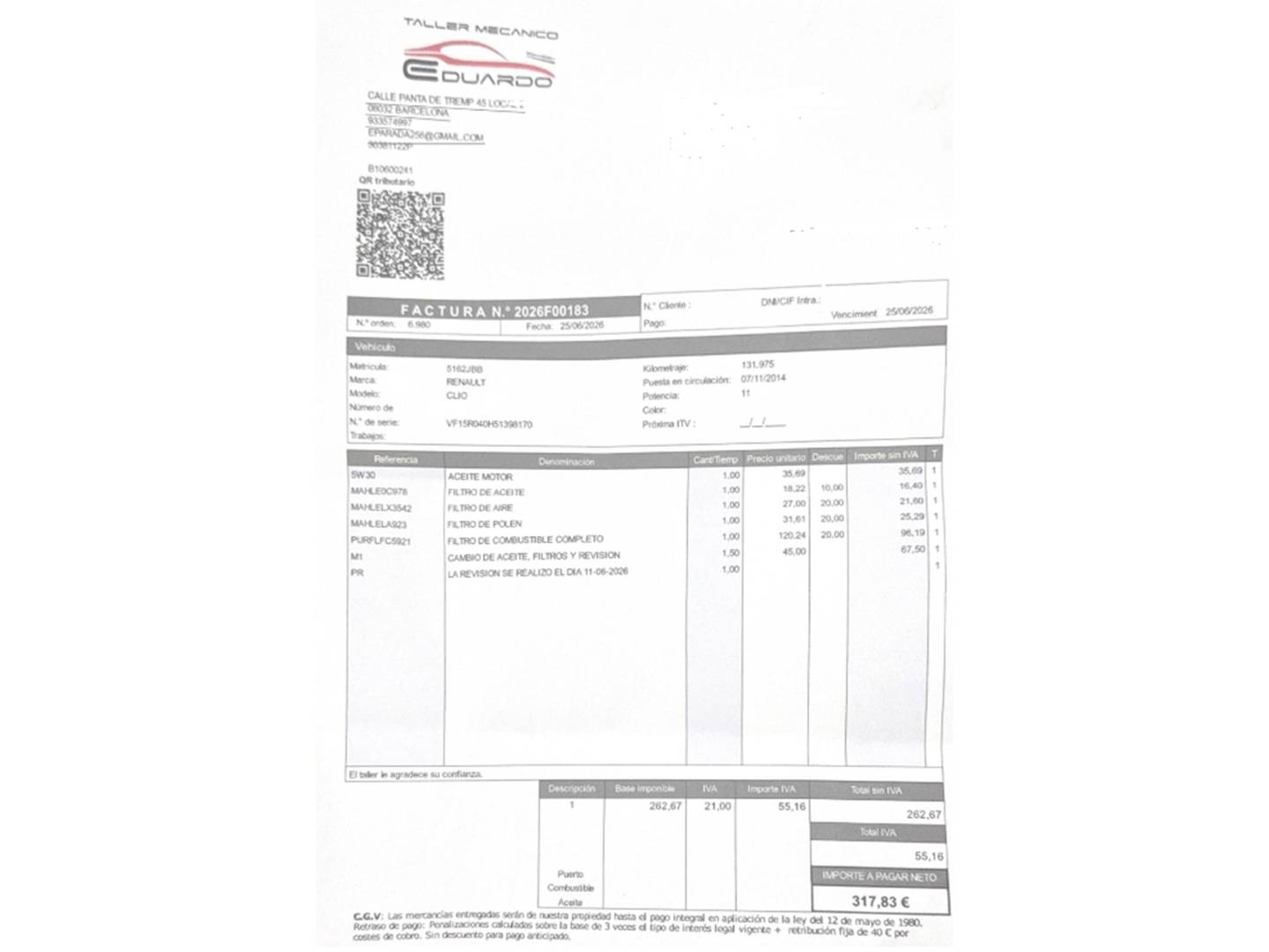 Foto del mantenimiento del Renault Clio Renault Clio Business dCi (75 CV)