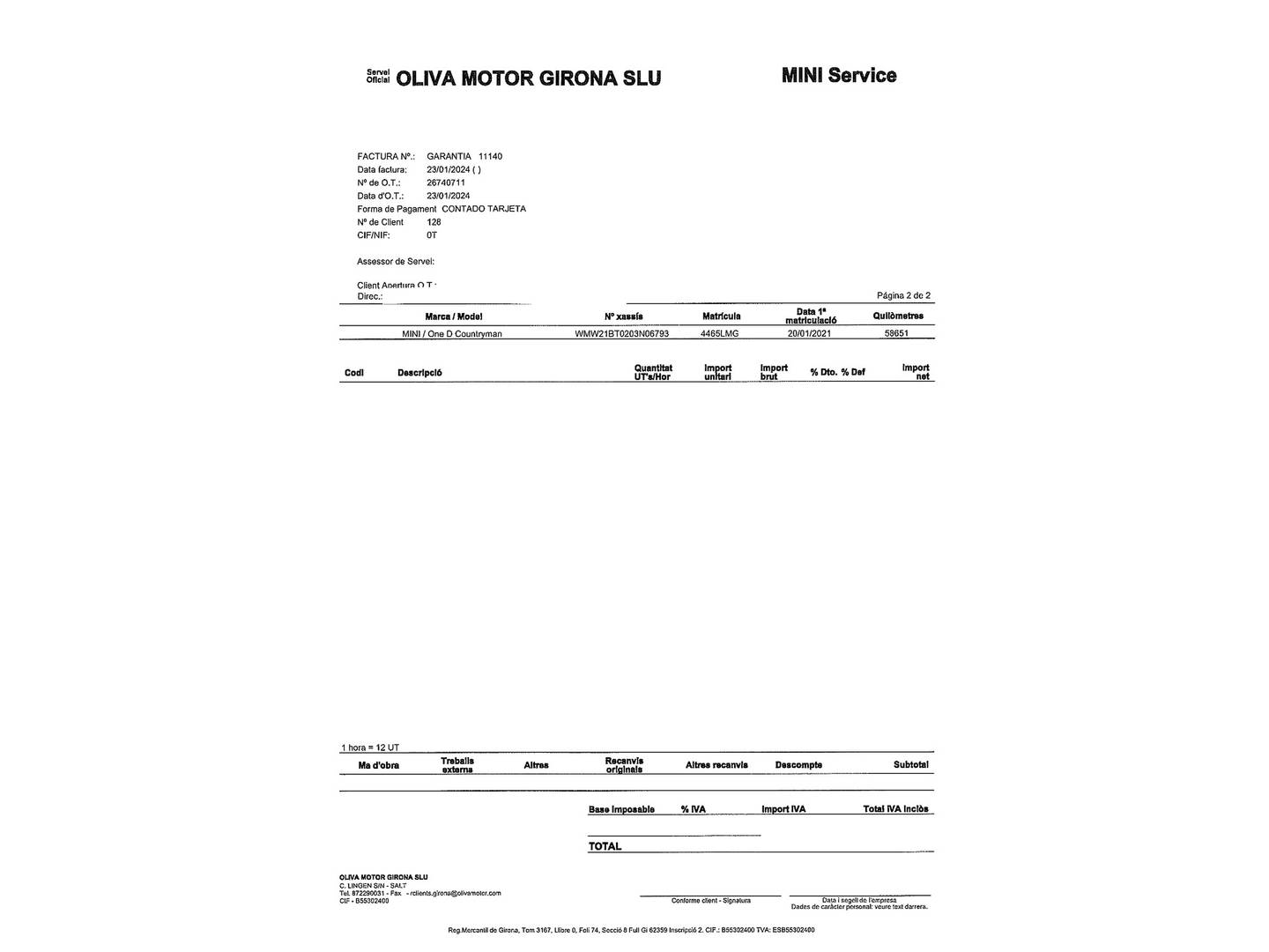 Foto del mantenimiento del Mini Countryman MINI MINI Countryman One D  (116 CV)