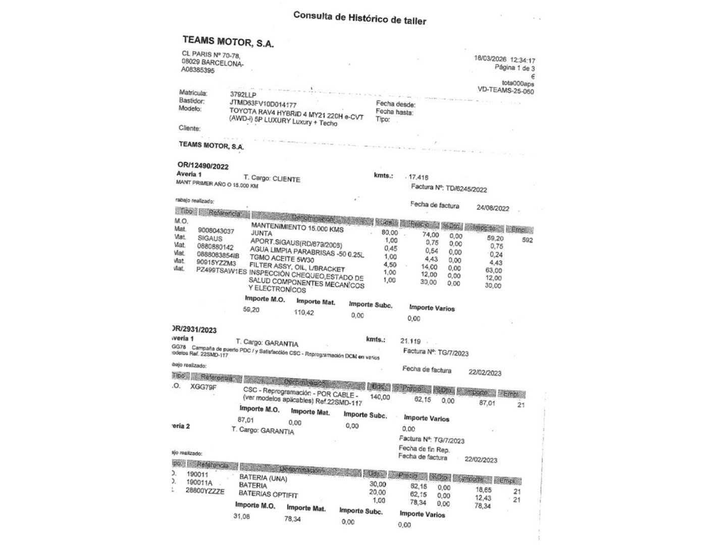 Foto del mantenimiento del Toyota Rav4 Toyota Rav4 2.5l hybrid Luxury 4WD (222 CV)