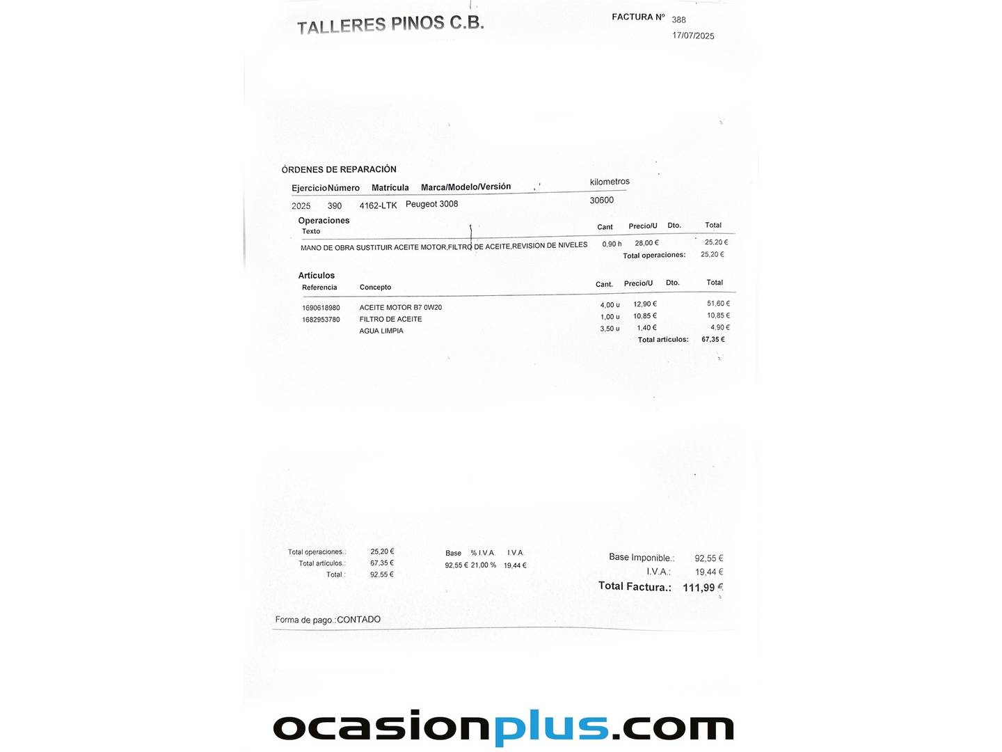 Foto del mantenimiento del Peugeot 3008 Peugeot 3008 PureTech 130 Allure EAT8 (130 CV)