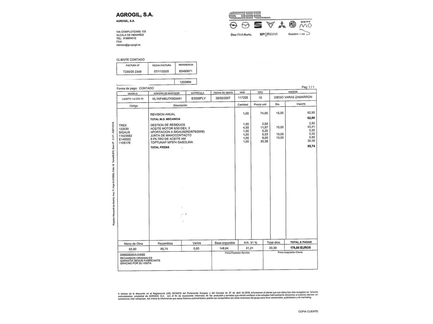 Foto del mantenimiento del Chevrolet Lacetti Chevrolet Lacetti 1.6 SX (109 CV)
