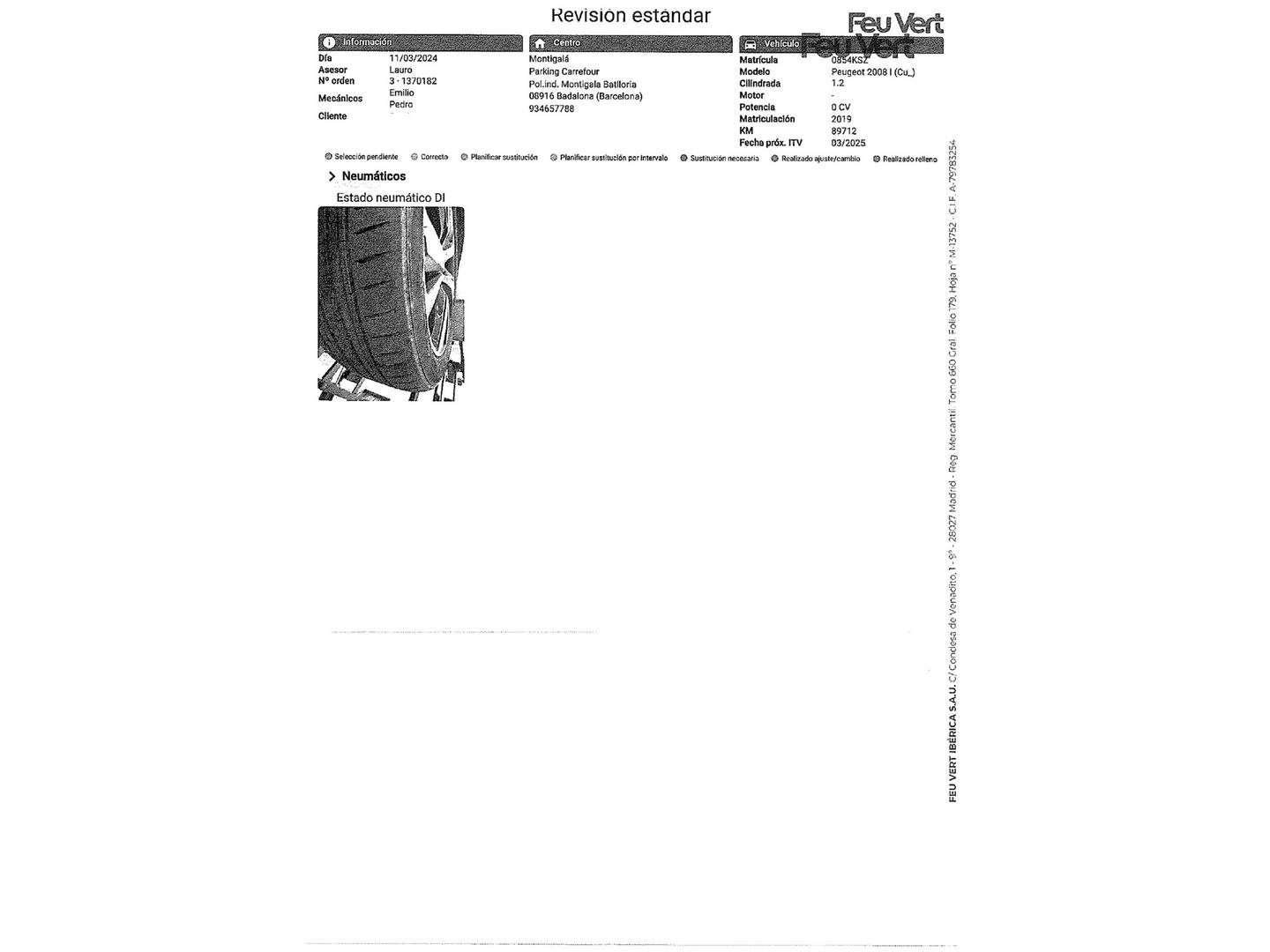 Foto del mantenimiento del Peugeot 2008 Peugeot 2008 PureTech 110 S&S GT Line EAT6 (110 CV)