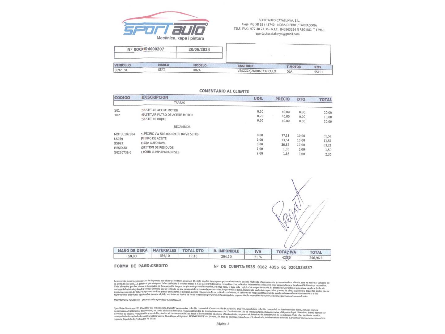 Foto del mantenimiento del Seat Ibiza Seat Ibiza 1.0 TSI FR (110 CV)